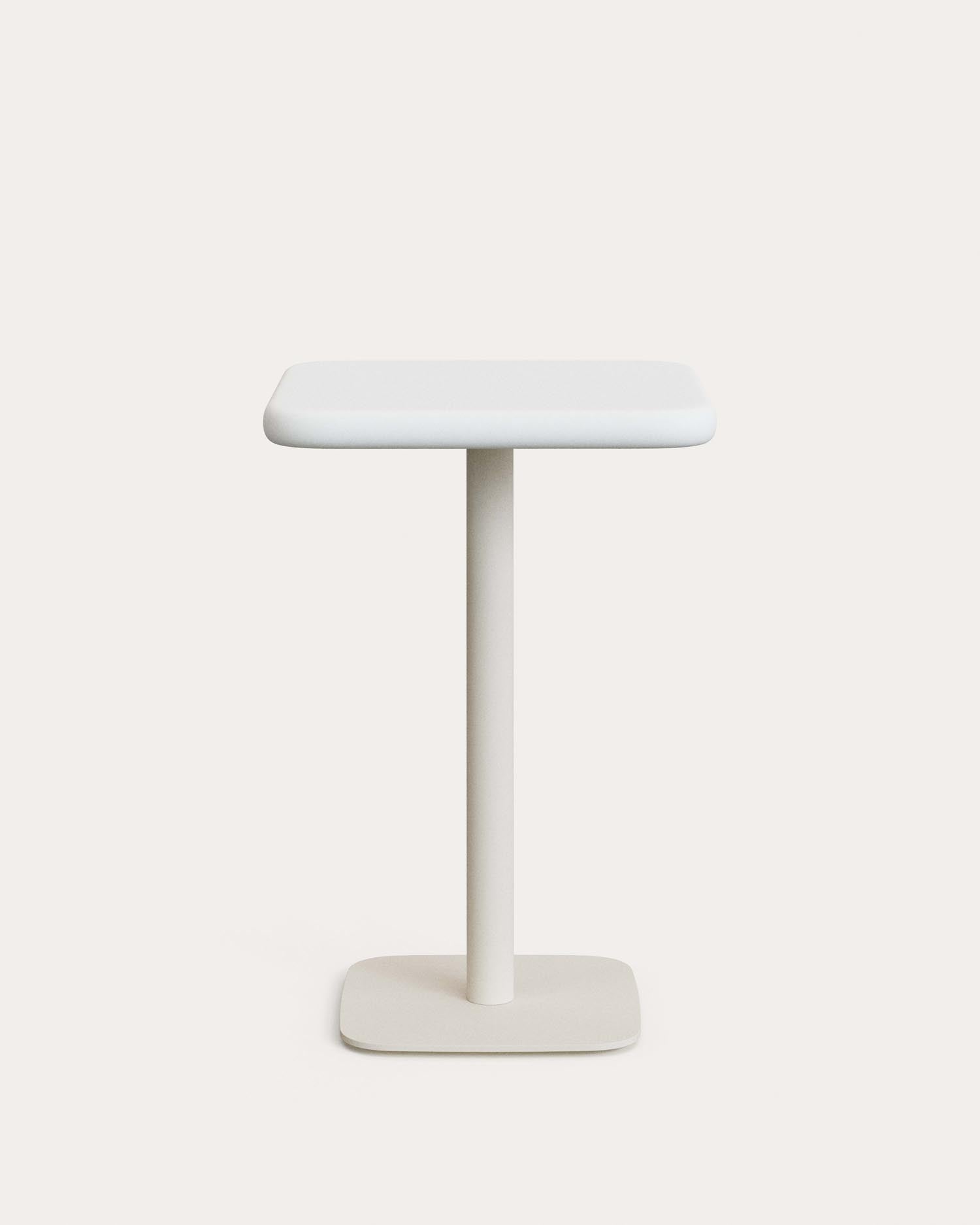 High outdoor table Dina with white cement plate 70 X 70 cm and white steel base 48 X 48 X 