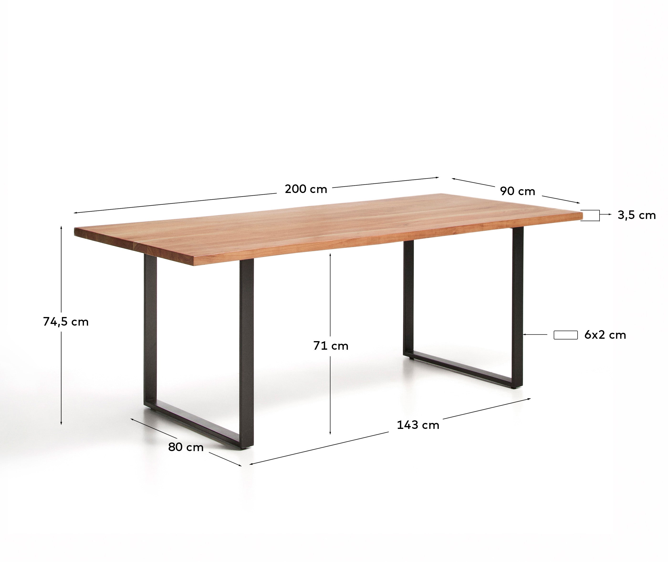 Tisch Uxue aus massivem Akazienholz mit Beinen aus schwarzem Stahl 200 x 90 cm in Natur präsentiert im Onlineshop von KAQTU Design AG. Esstisch ist von Kave Home