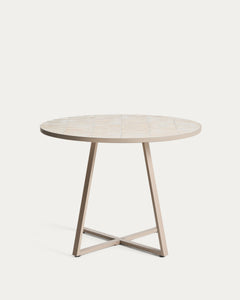 Table ronde Tella en acier galvanisé et carrelage beige, Ø 120 cm
