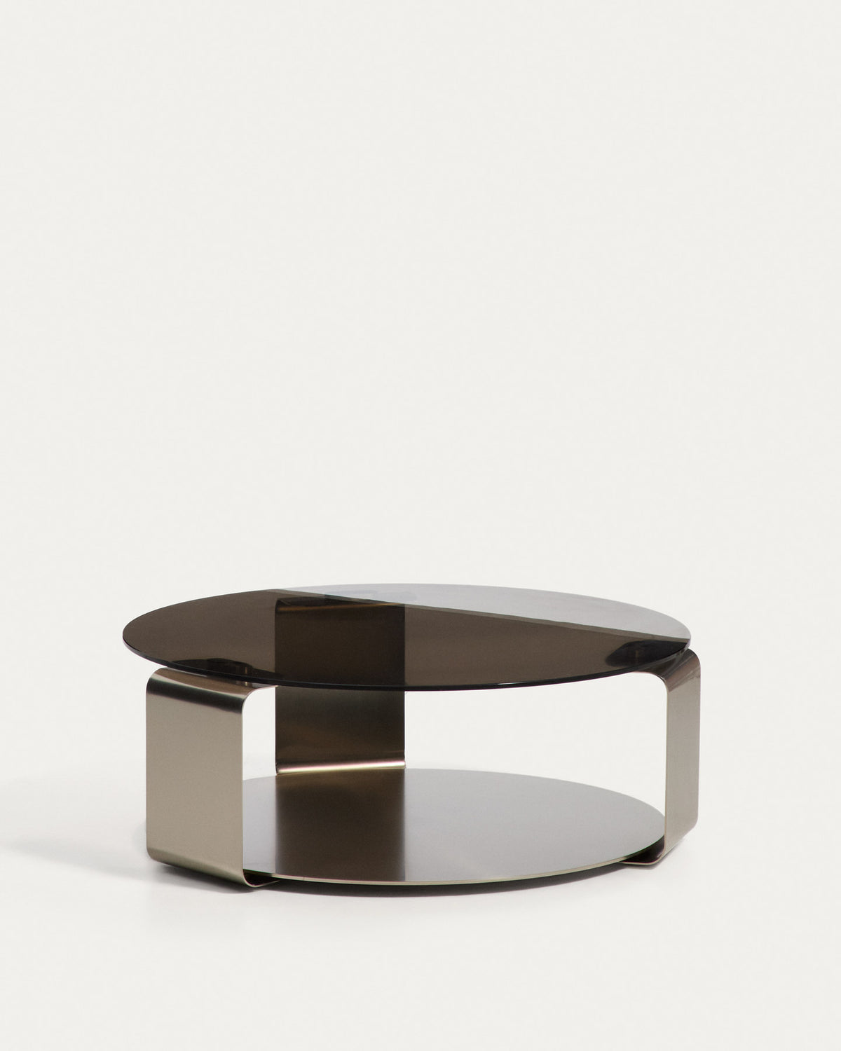 Couchtisch Dolven aus braunem Glas und gebürstetem Stahl, Ø 80 cm in Anthrazit präsentiert im Onlineshop von KAQTU Design AG. Couchtisch ist von Kave Home
