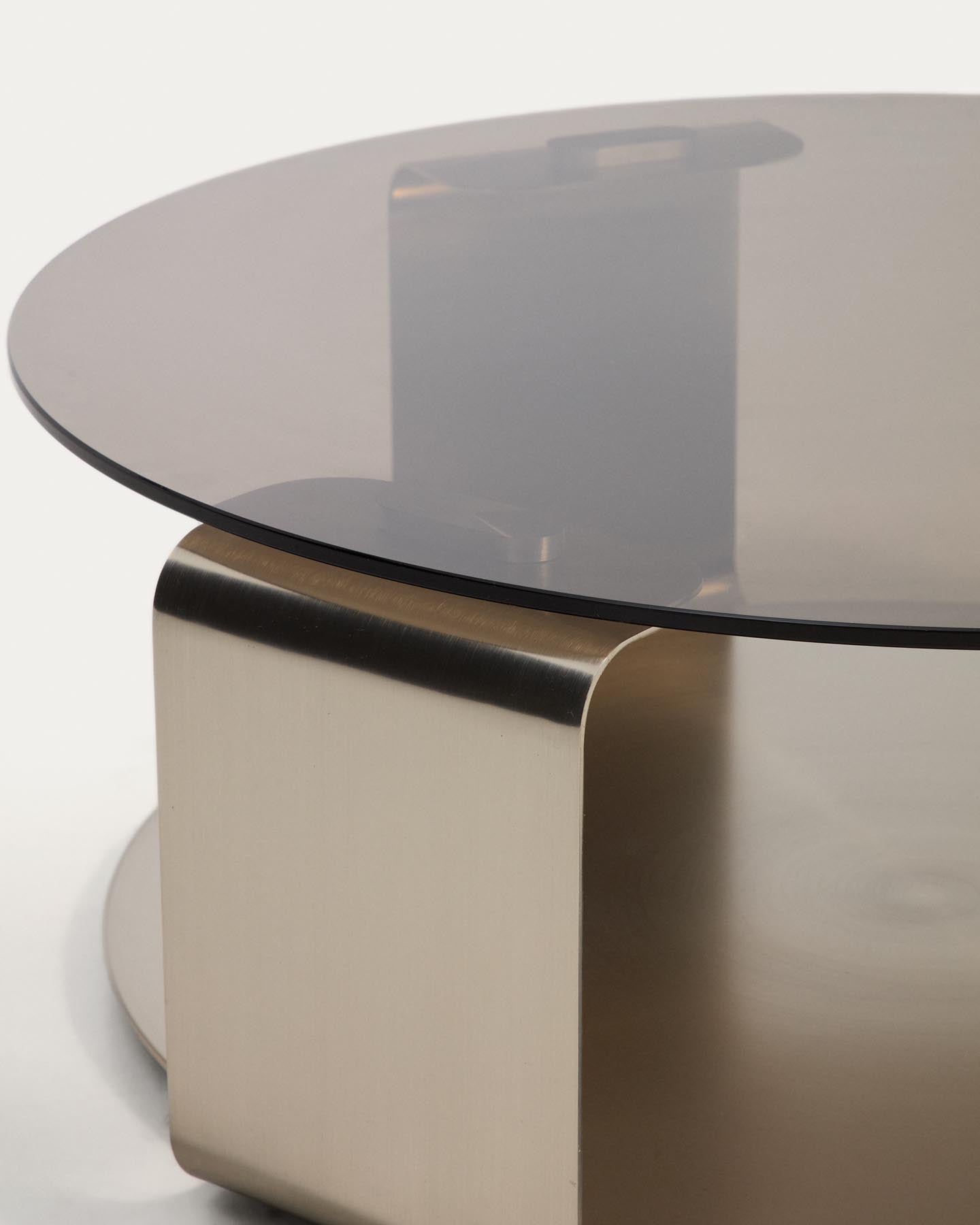 Couchtisch Dolven aus braunem Glas und gebürstetem Stahl, Ø 80 cm in Anthrazit präsentiert im Onlineshop von KAQTU Design AG. Couchtisch ist von Kave Home