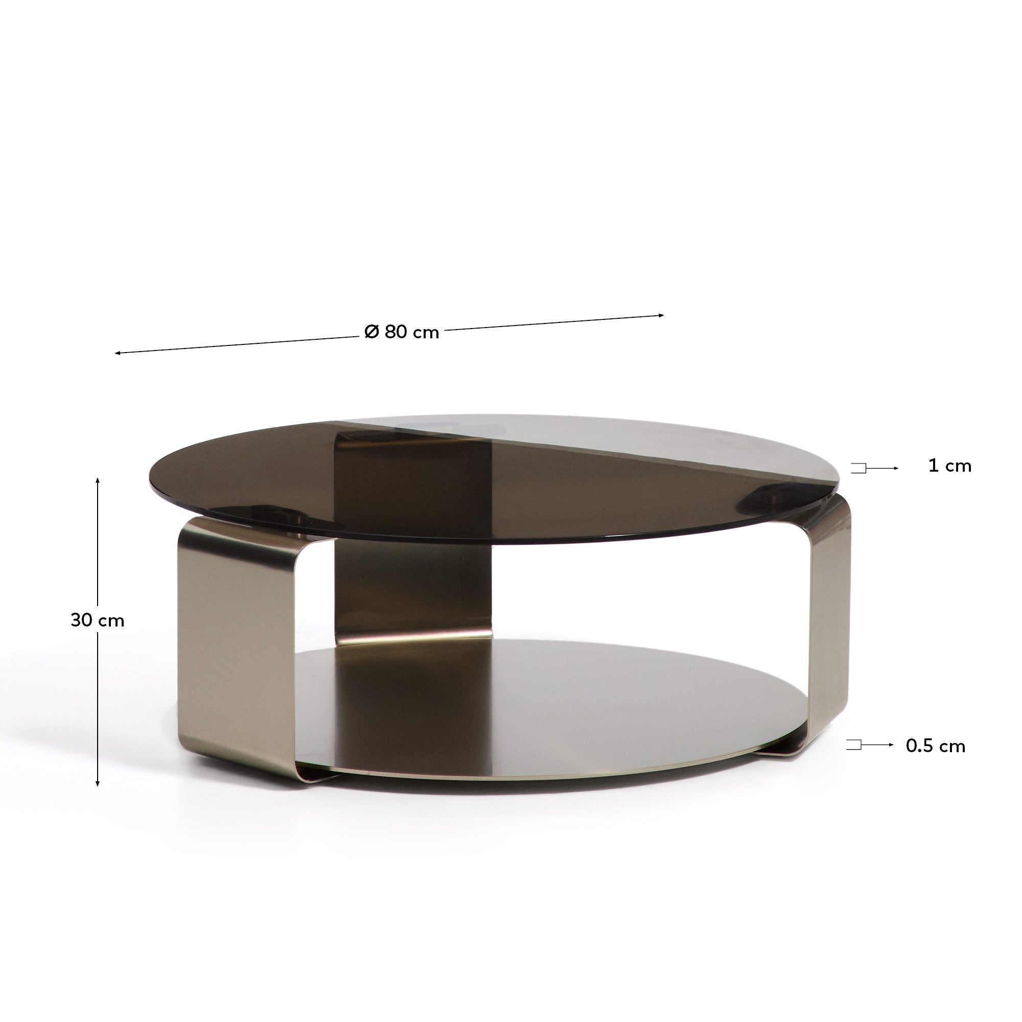 Couchtisch Dolven aus braunem Glas und gebürstetem Stahl, Ø 80 cm in Anthrazit präsentiert im Onlineshop von KAQTU Design AG. Couchtisch ist von Kave Home