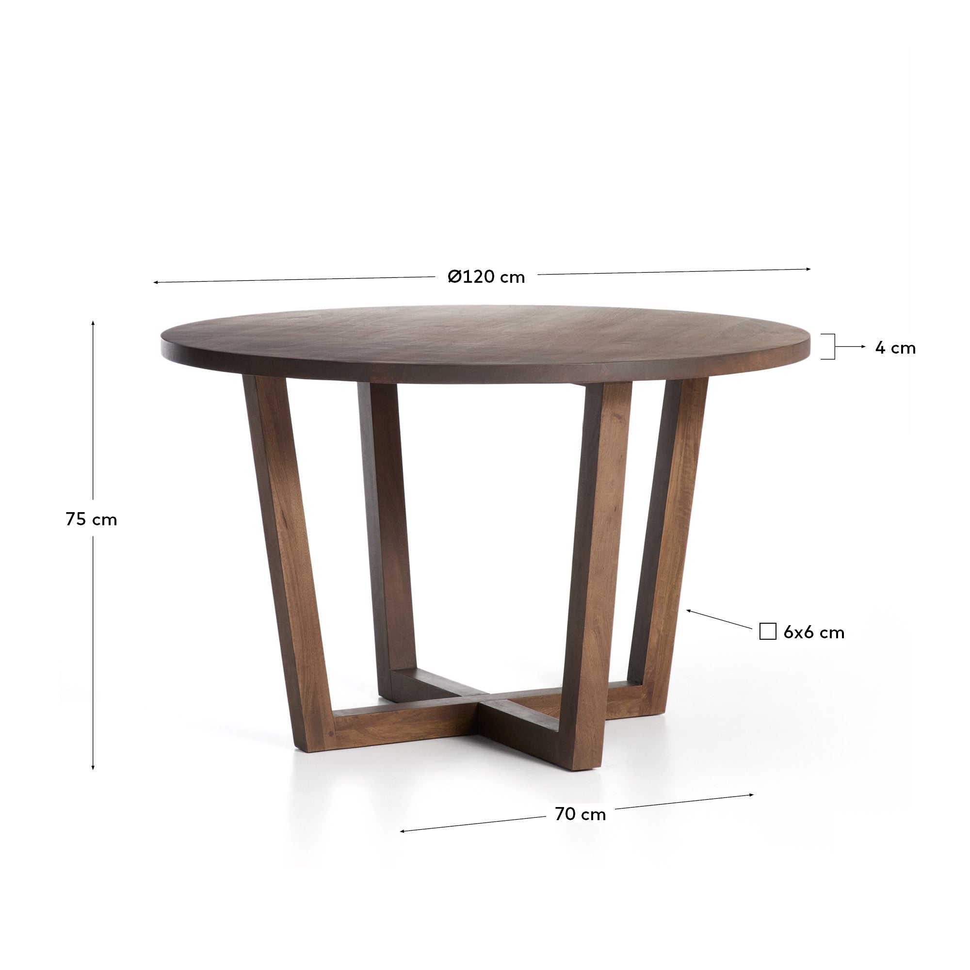 Runder Tisch Nahla aus massivem Mangoholz mit Nussbaumfinish, Ø 120 cm, FSC 100 % in Dunkelbraun präsentiert im Onlineshop von KAQTU Design AG. Esstisch ist von Kave Home
