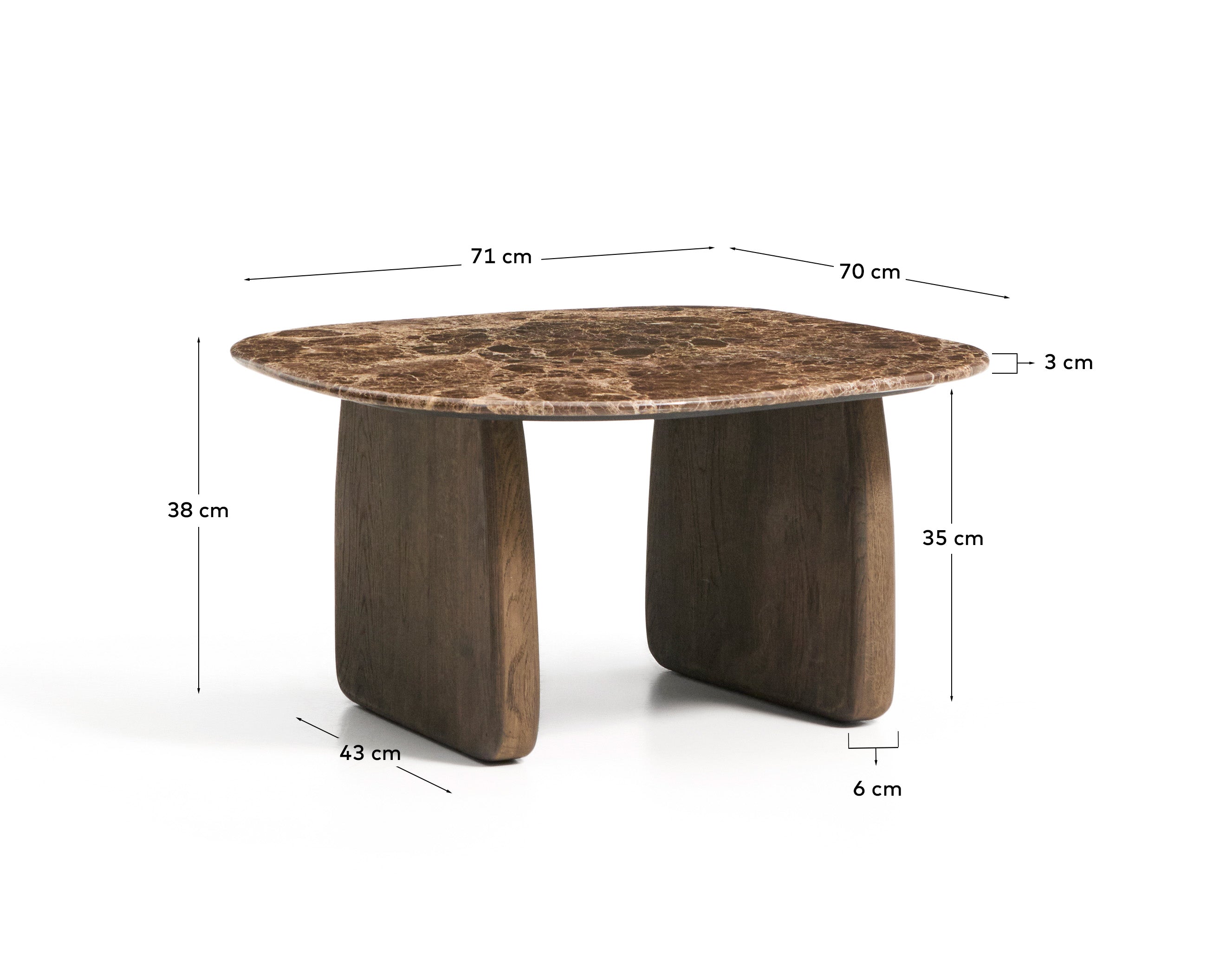 Beistelltisch Pirita aus braunem Marmor mit Beinen aus massivem Eichenholz mit dunklem Finish, 71 x 70 cm, FSC 100 % in Braun präsentiert im Onlineshop von KAQTU Design AG. Beistelltisch ist von Kave Home