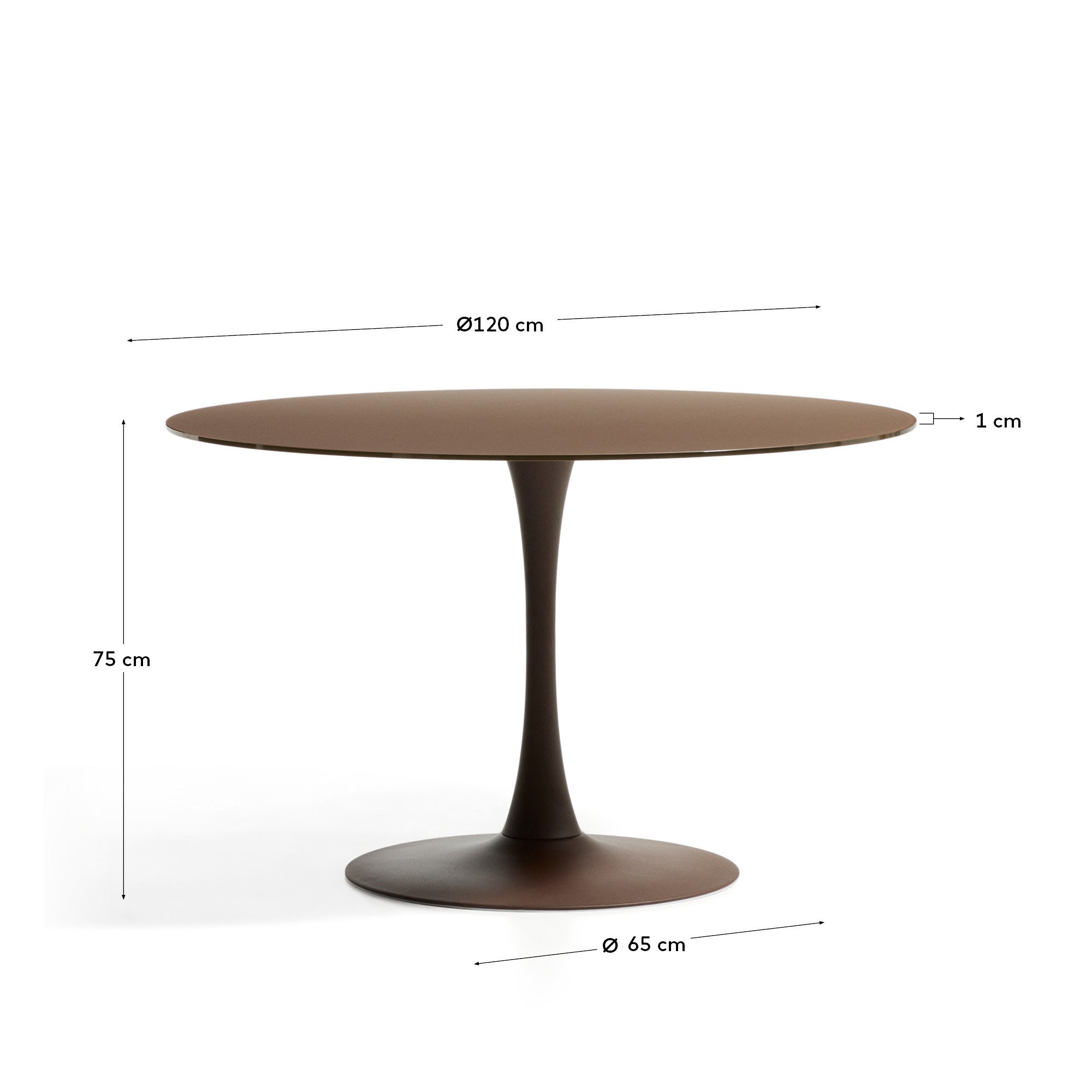 Runder Tisch Vedira aus Glas und braunem Stahl Ø 120 cm in Dunkelbraun präsentiert im Onlineshop von KAQTU Design AG. Esstisch ist von Kave Home