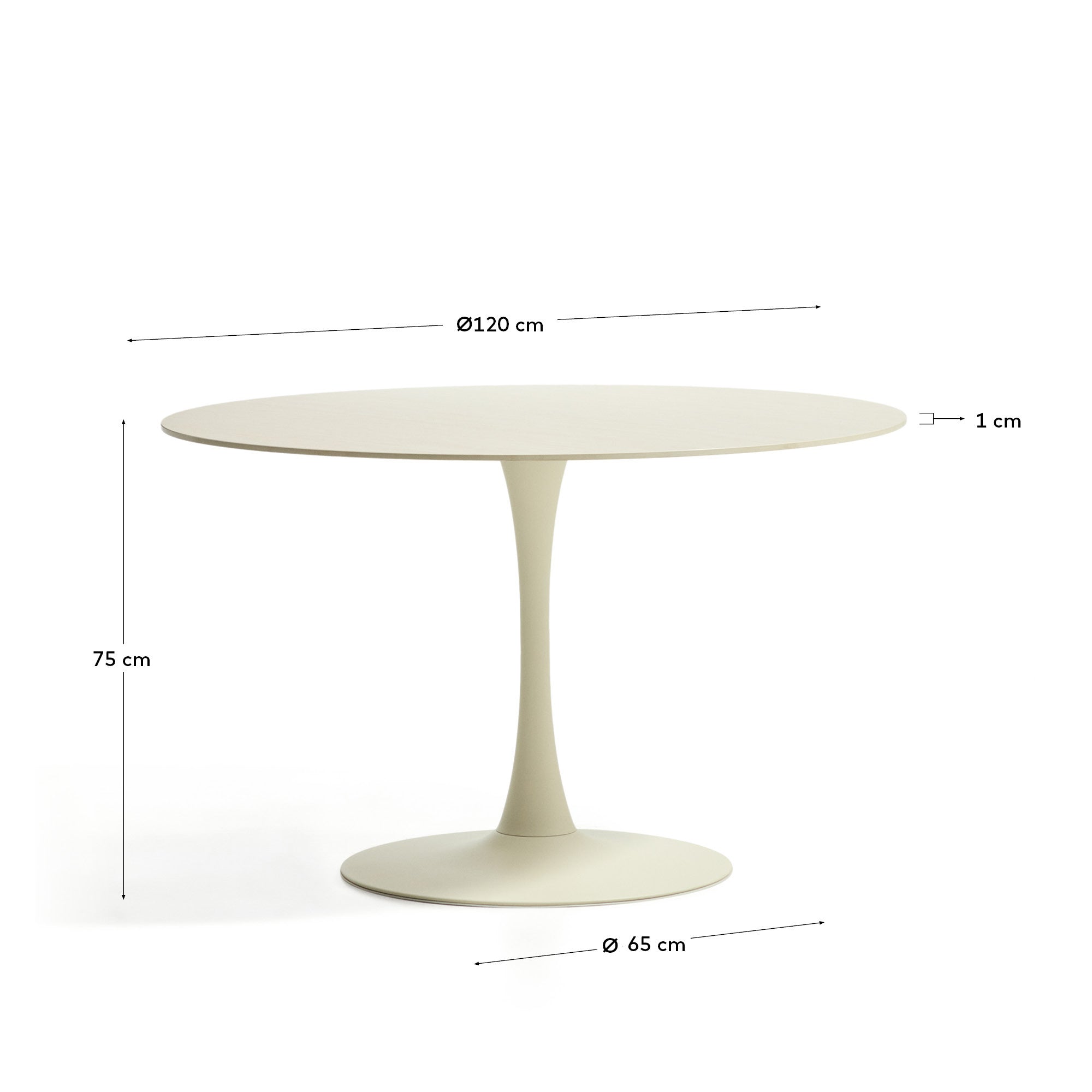 Runder Tisch Vedira aus ecrufarbener Keramik und beigem Stahl Ø 120 cm in Beige präsentiert im Onlineshop von KAQTU Design AG. Esstisch ist von Kave Home