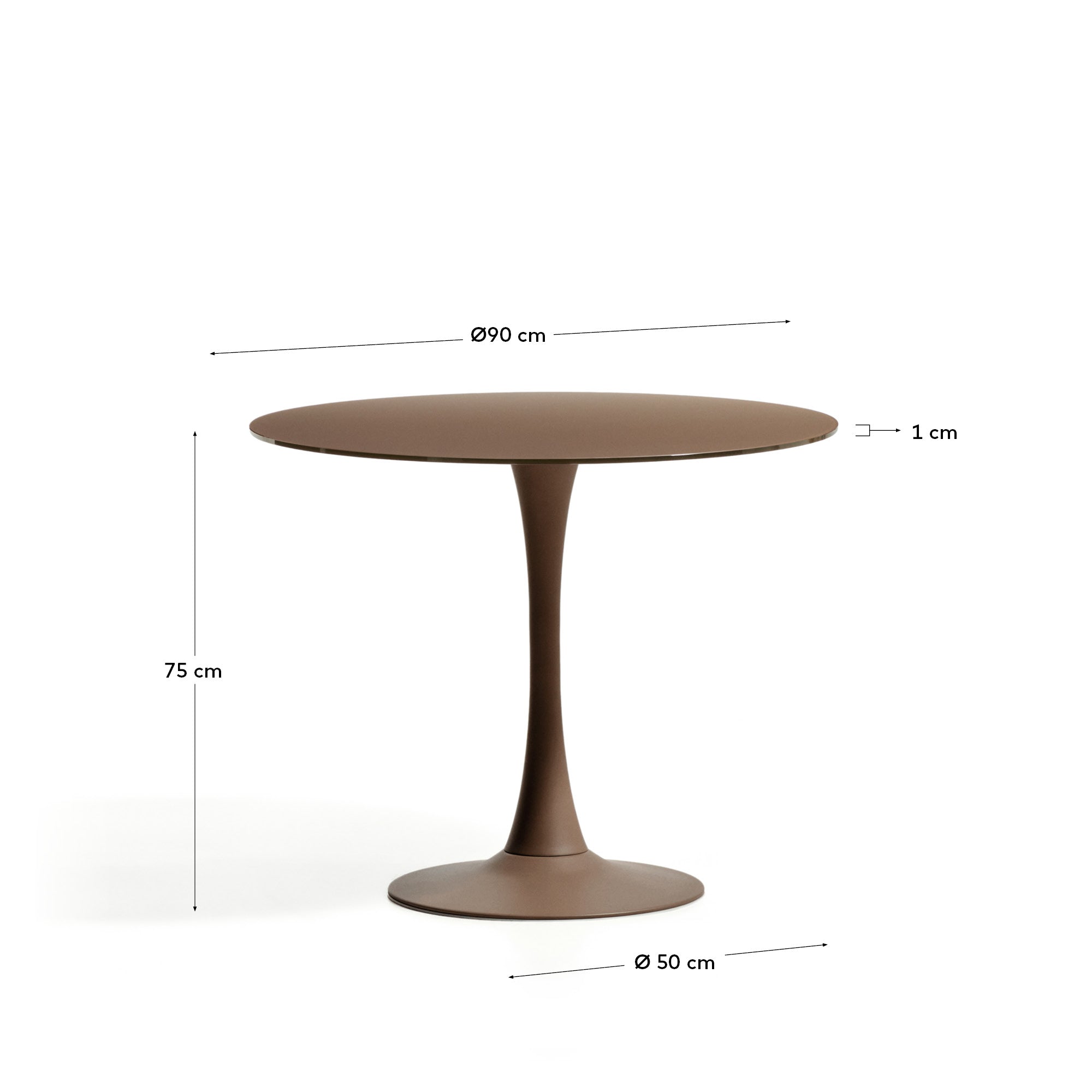 Runder Tisch Vedira aus Glas und braunem Stahl Ø 90 cm in Dunkelbraun präsentiert im Onlineshop von KAQTU Design AG. Esstisch ist von Kave Home
