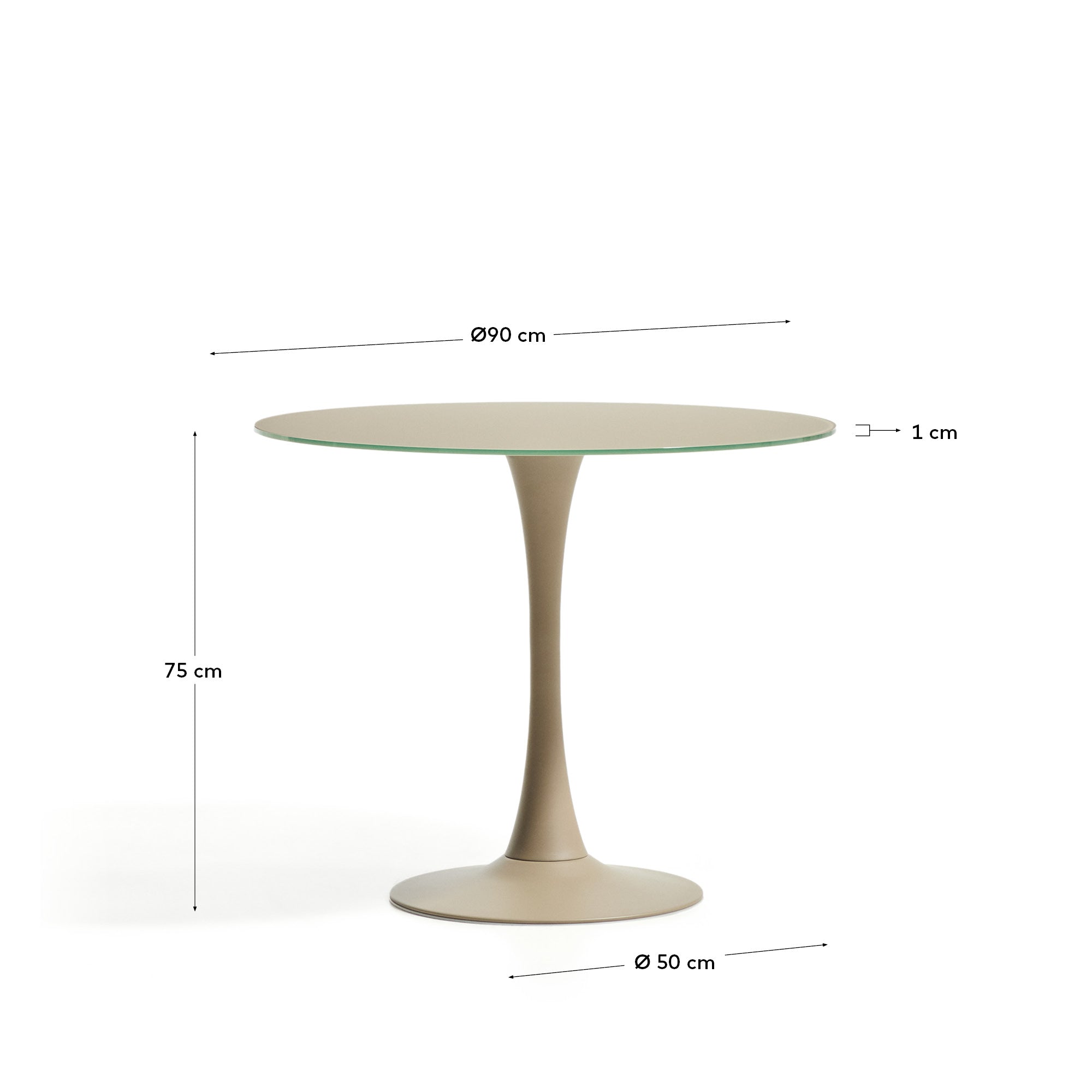 Runder Tisch Vedira aus Glas und taupefarbenem Stahl Ø 90 cm in Taupe präsentiert im Onlineshop von KAQTU Design AG. Esstisch ist von Kave Home