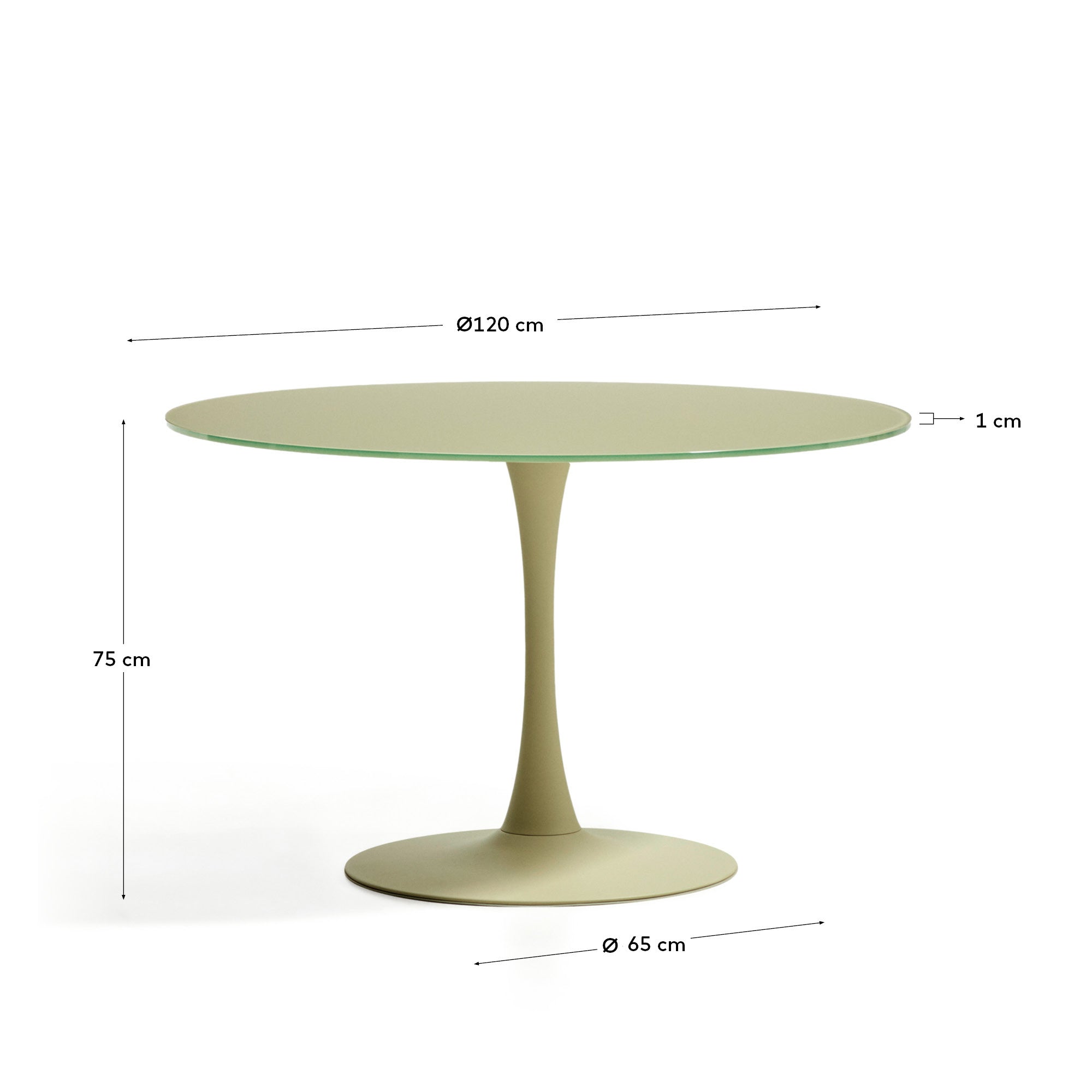 Runder Tisch Vedira aus Glas und grünem Stahl Ø 120 cm in Hellgrün präsentiert im Onlineshop von KAQTU Design AG. Esstisch ist von Kave Home