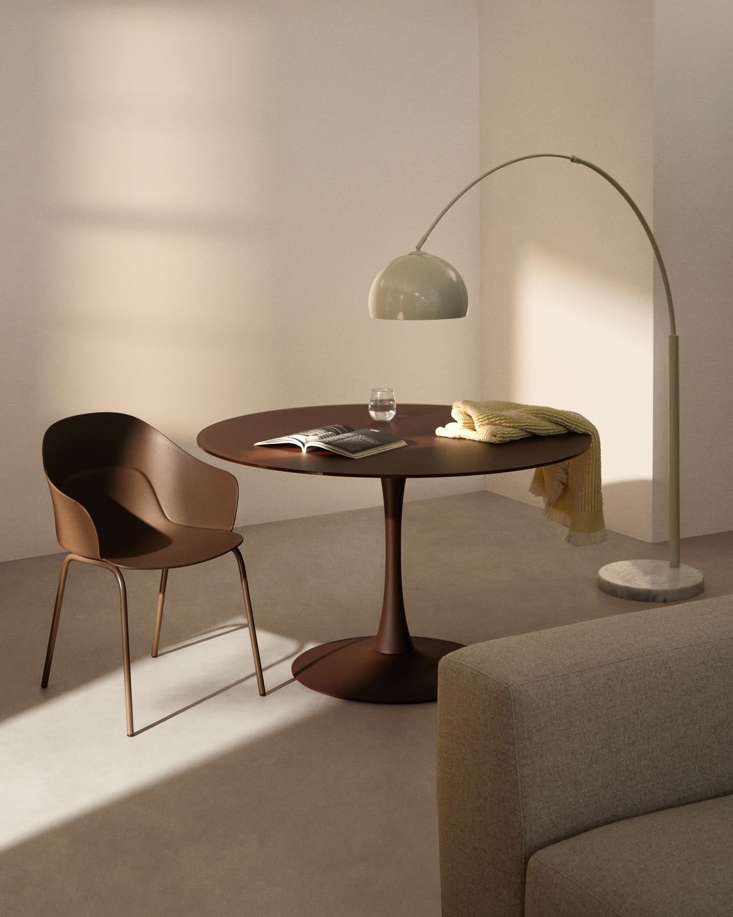Runder Tisch Vedira aus Glas und grünem Stahl Ø 120 cm in Hellgrün präsentiert im Onlineshop von KAQTU Design AG. Esstisch ist von Kave Home