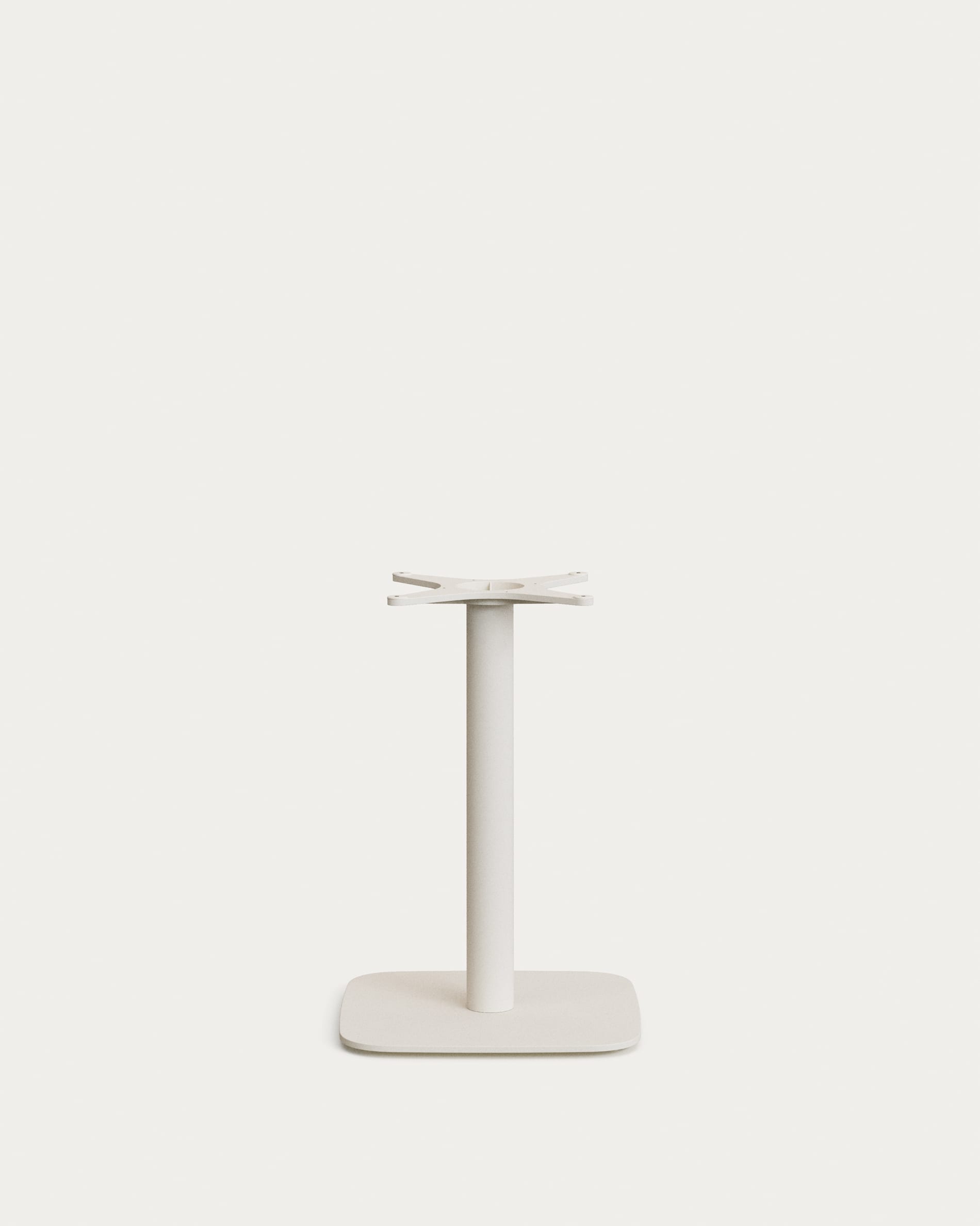 Elegantes Dina Stehtischbein von Kave Home: Weiß lackierter, quadratischer Metallfuß, ideal für stilvolle Outdoor-Bereiche.