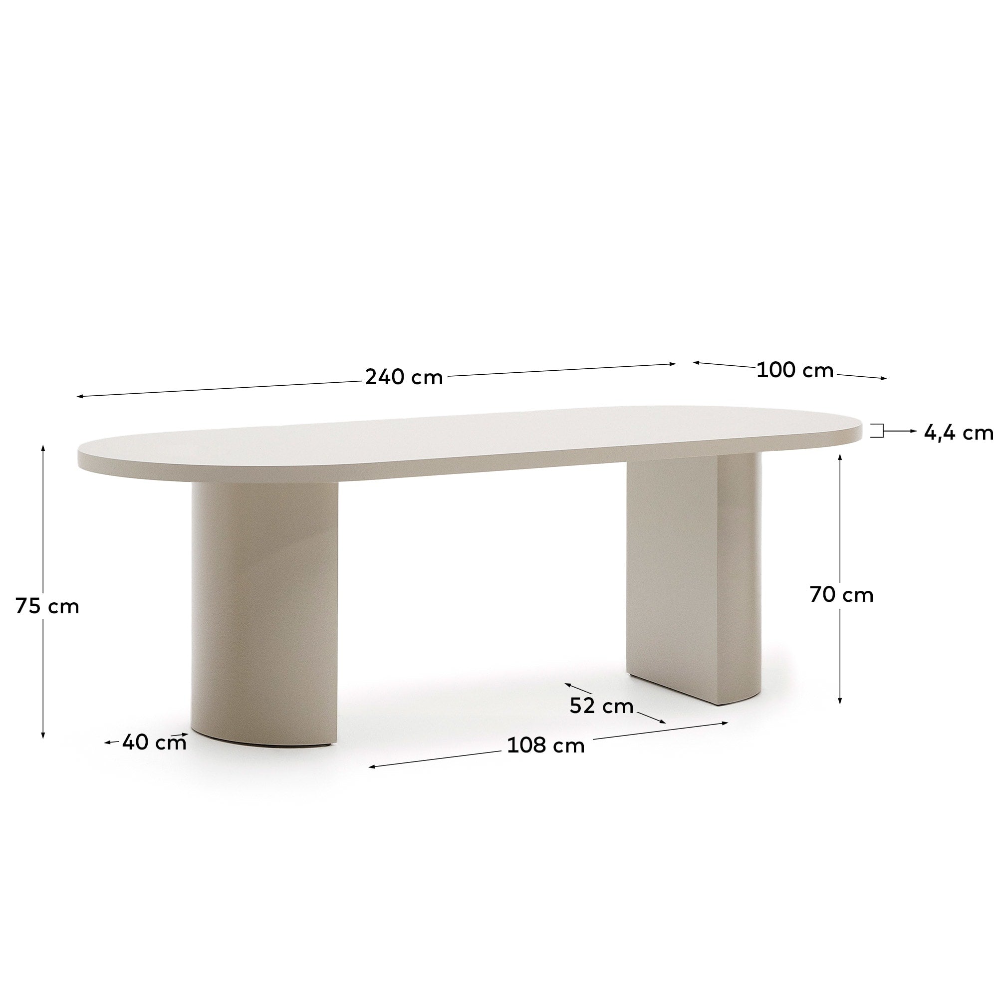 Moderner Tisch Nealy aus lackiertem MDF, eierschalfarben, 240x100 cm, stilvolles Design, perfekt für zeitgemäße Wohnräume.