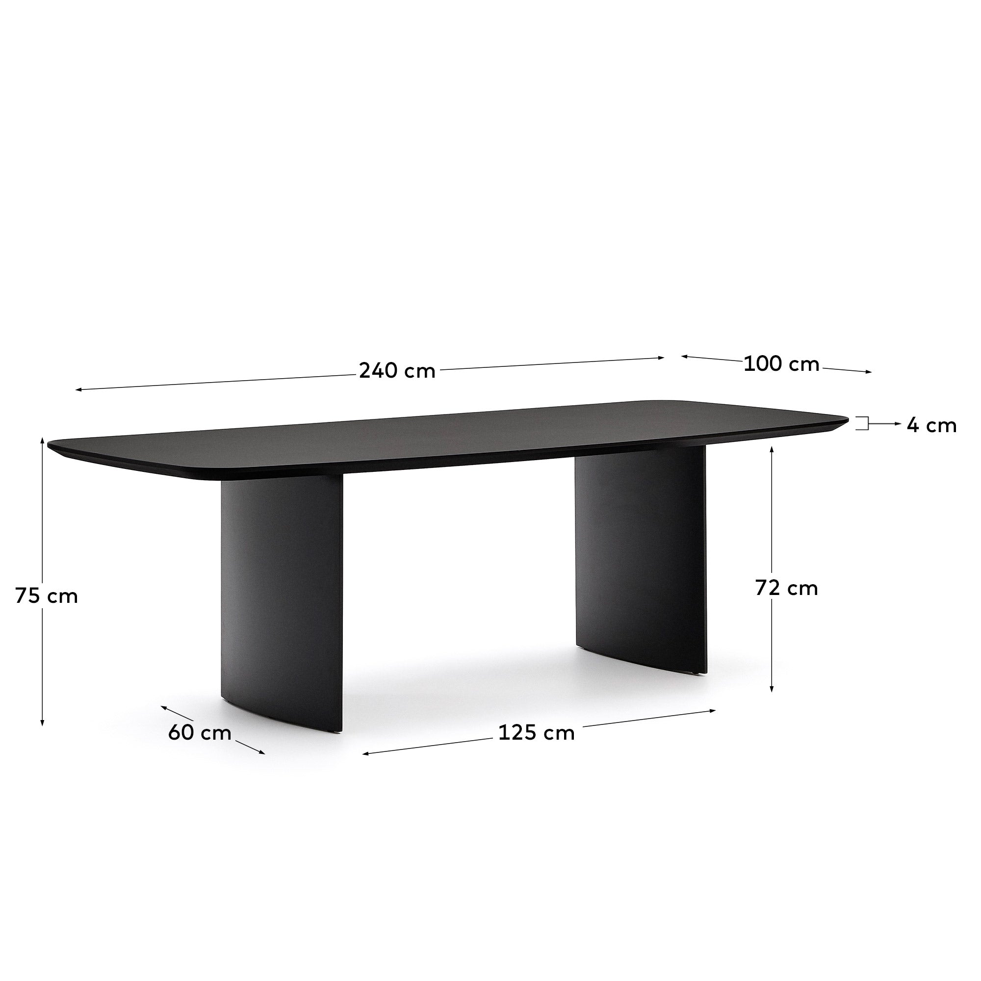 Litto table made of black lacquered MDF, 240 x 100 cm