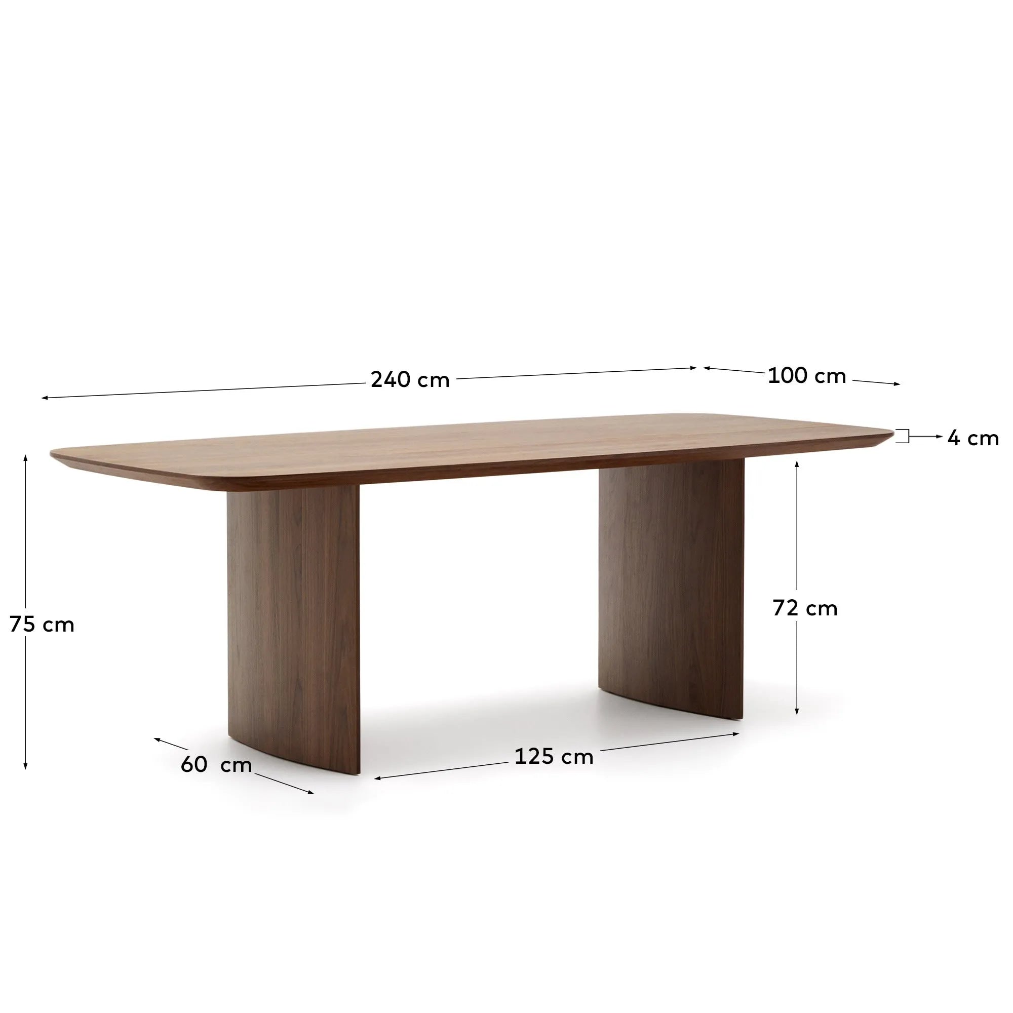 Eleganter Litto Tisch aus Walnussfurnier, 240x100 cm, vereint minimalistisches Design mit natürlicher Wärme und Langlebigkeit.