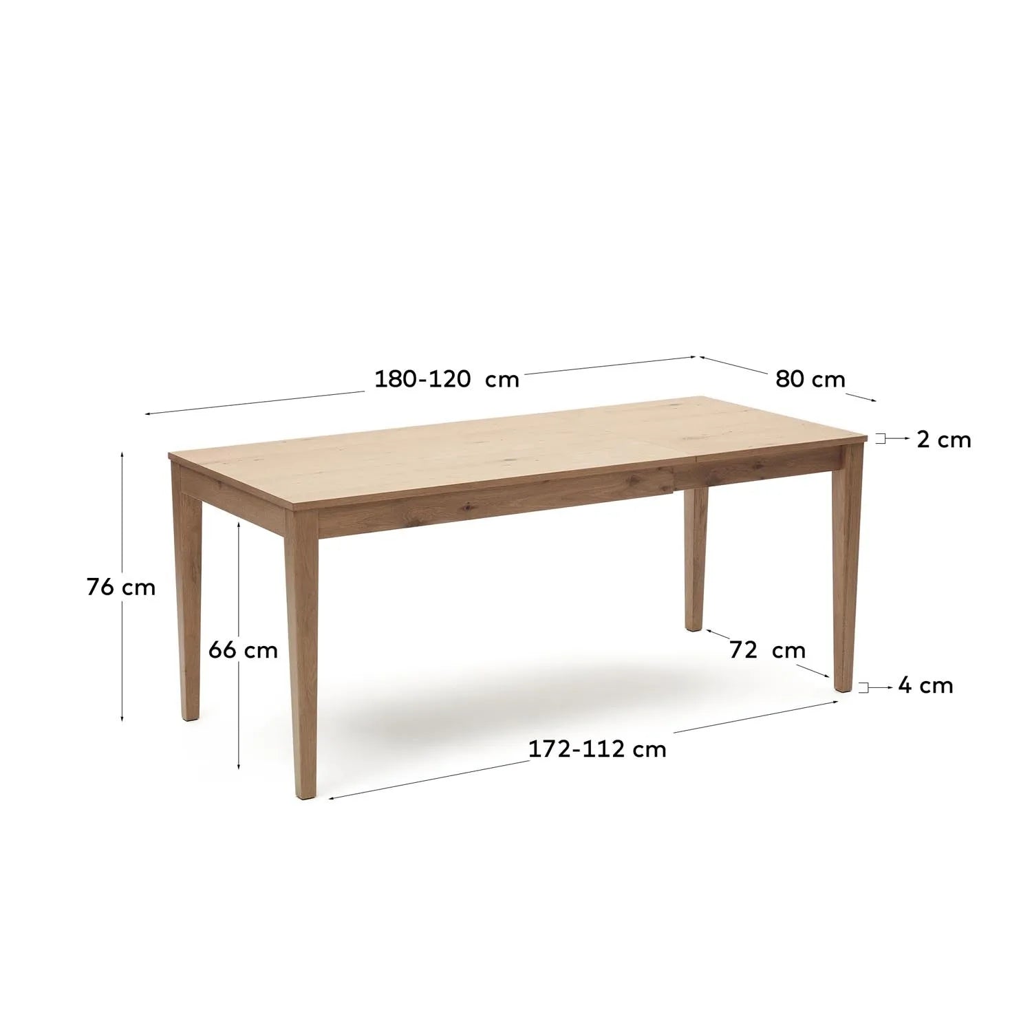Yain Ausziehtisch: Eichenfurnier, flexibel, 120-180 cm, Kave Home.