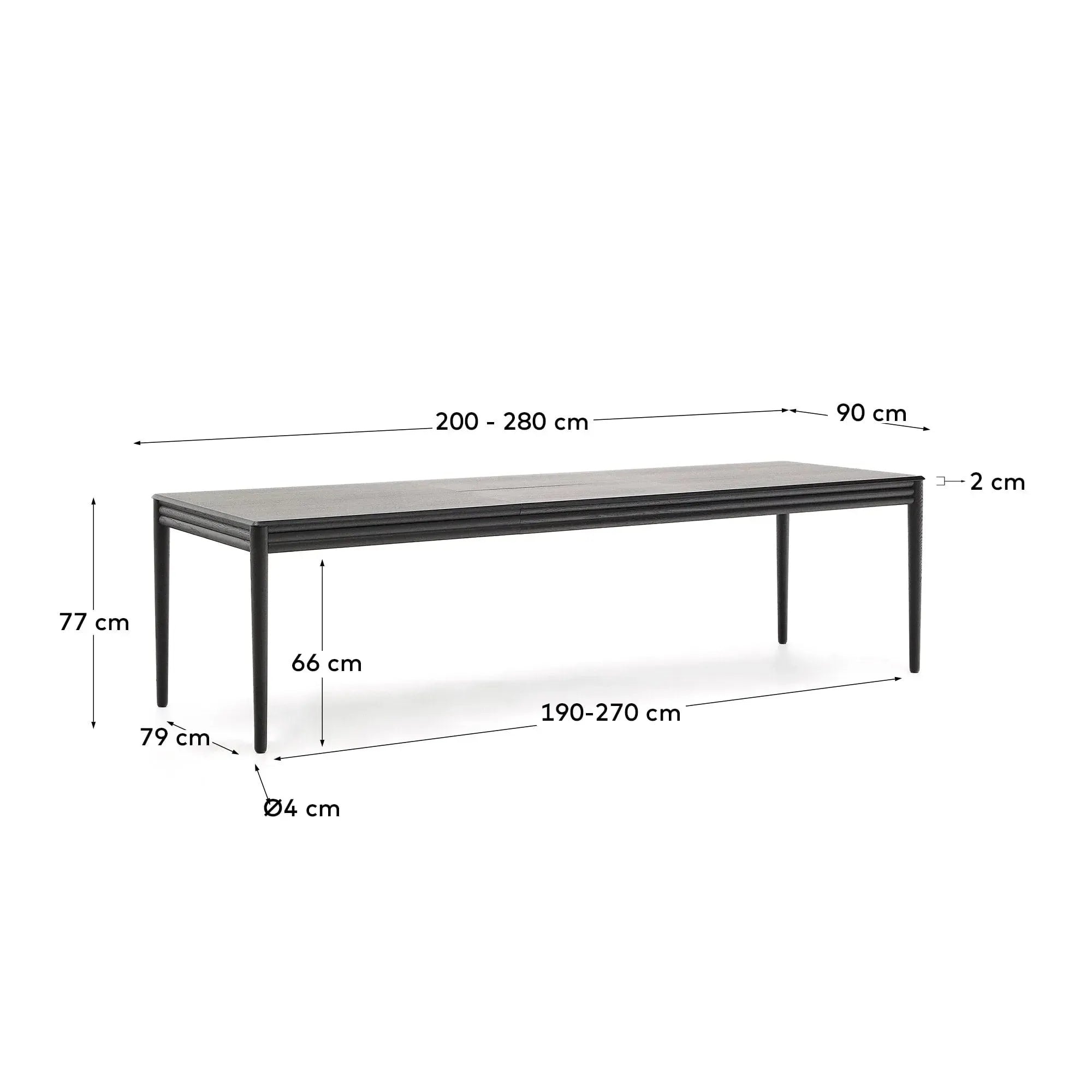 Moderner ausziehbarer Tisch Lenon, Eichenfurnier und Massivholz, schwarz, 200-280x90cm, FSC-zertifiziert, von Kave Home.