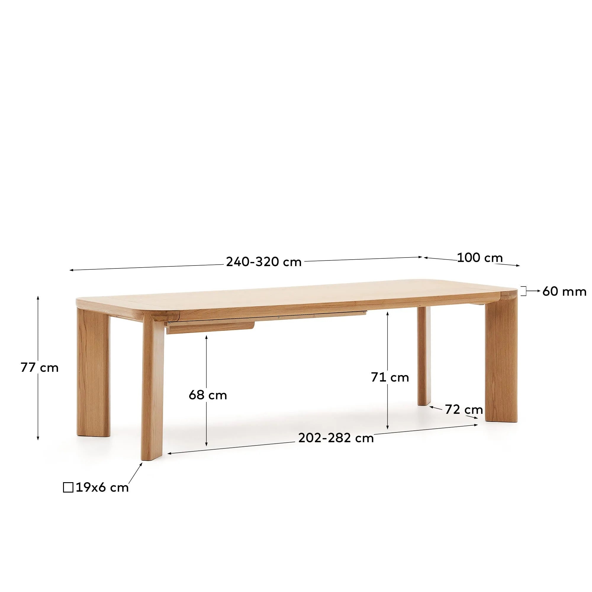 Eleganter Ausziehtisch aus FSC-zertifiziertem Eichenholz, erweiterbar von 240 auf 320 cm, ideal für stilvolle Anlässe.