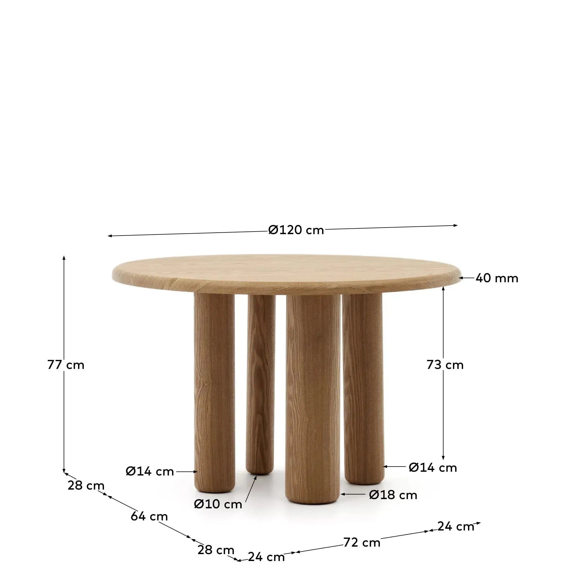 Runder Eschenfurnier-Tisch Ø 120 cm, natürliches Finish, modernes Design, perfekt für stilvolle Wohn- und Essbereiche.
