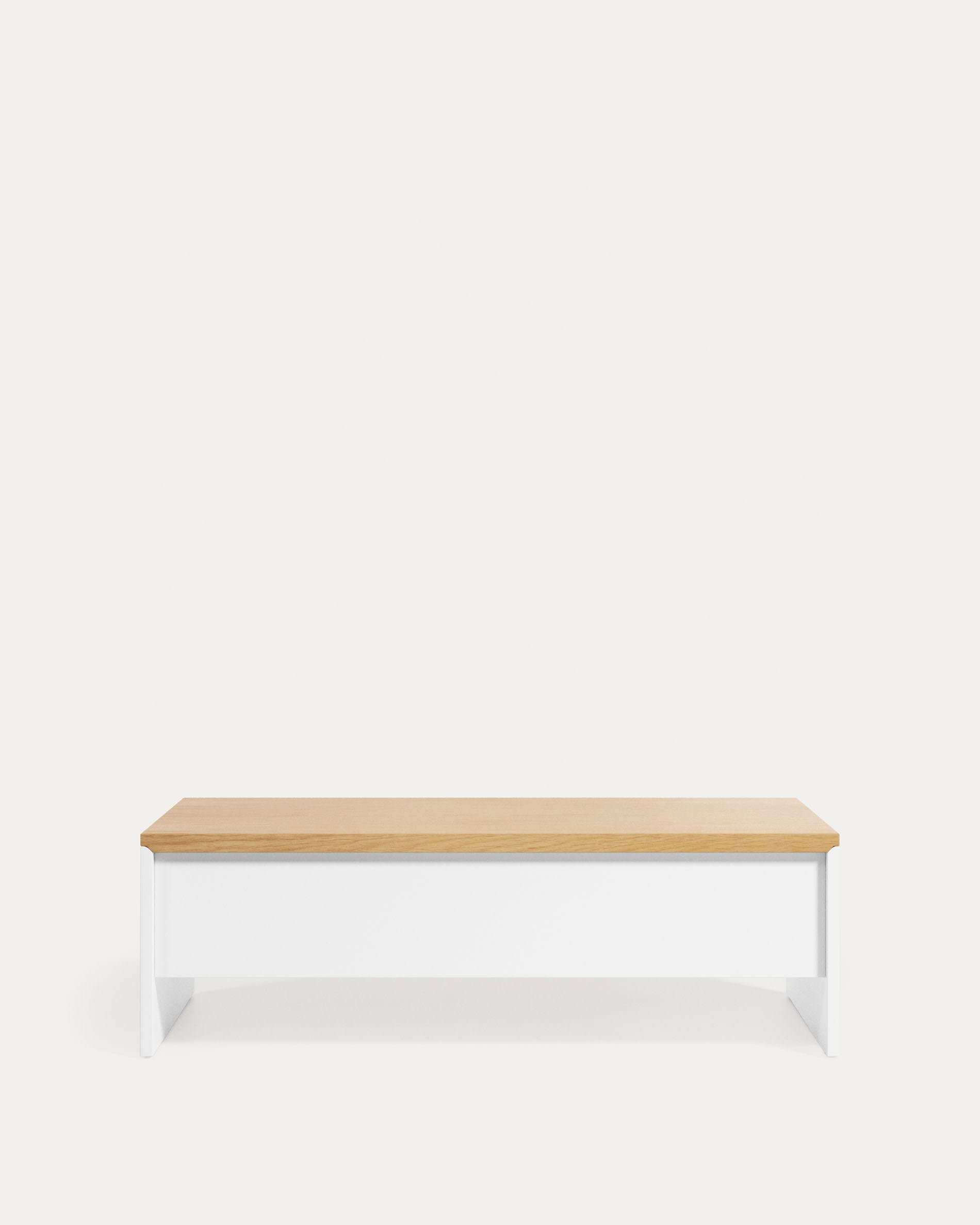 Moderner höhenverstellbarer Couchtisch aus Eichenfurnier und weiß lackiert, 110x60 cm, FSC-zertifiziert, von Kave Home.