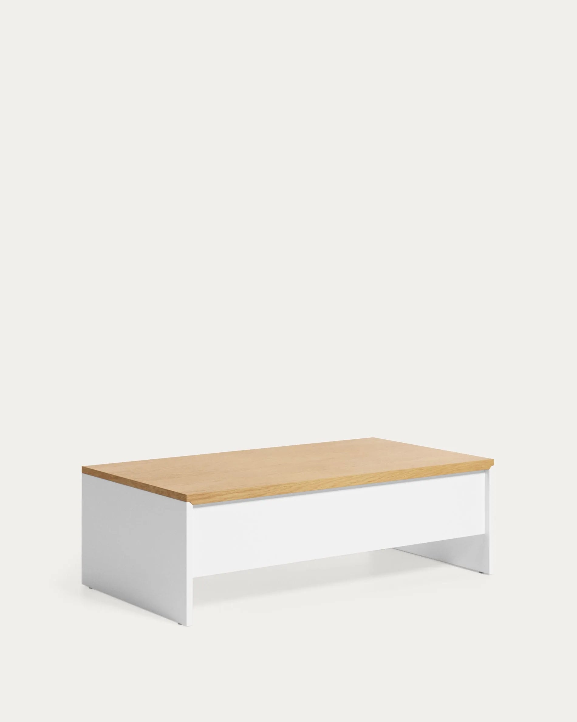 Eleganter, höhenverstellbarer Couchtisch aus Eichenfurnier, weiß lackiert, 110x60 cm, FSC-zertifiziert, für flexible Nutzung.