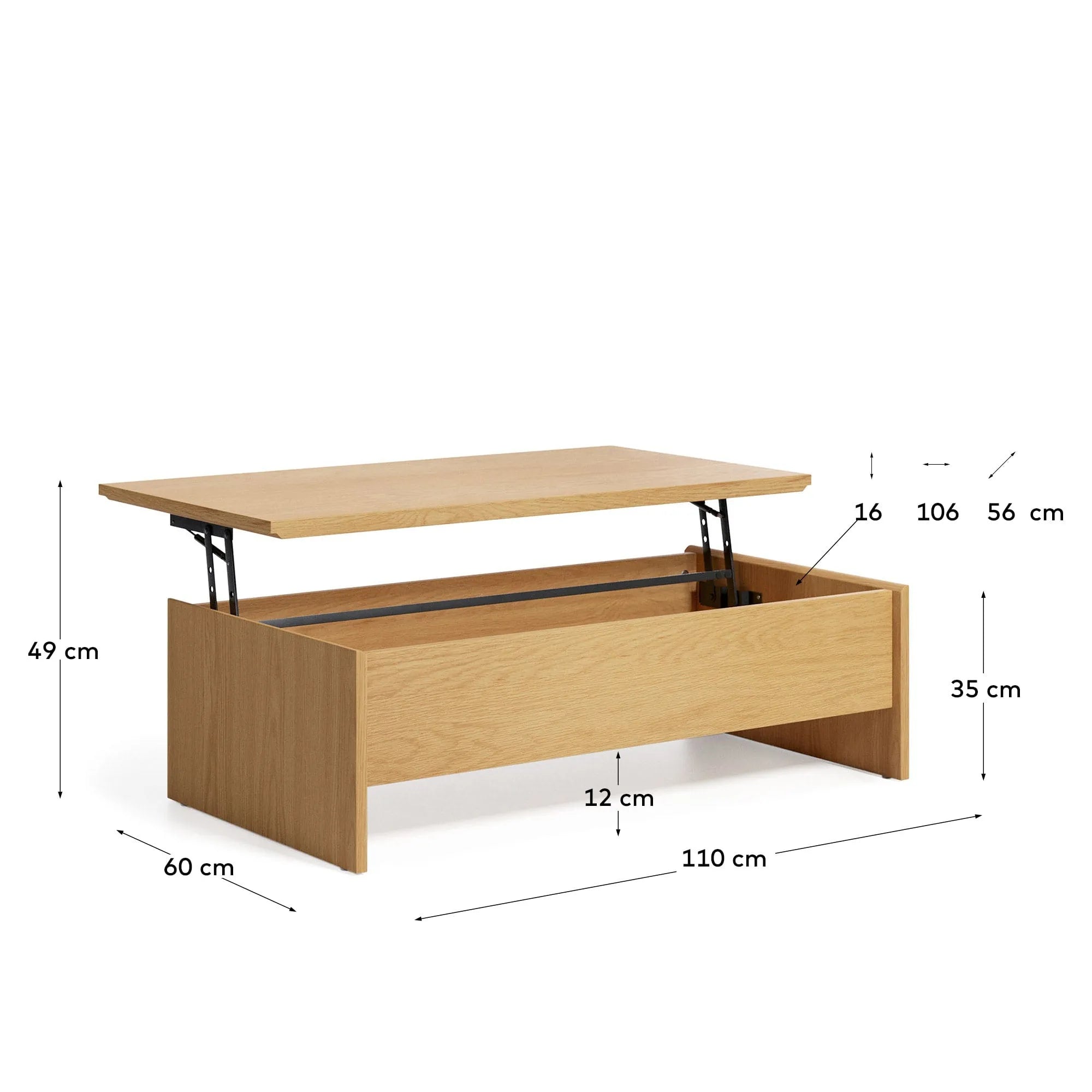 Eleganter, höhenverstellbarer Couchtisch aus Eichenfurnier, 110x60 cm, FSC-zertifiziert, für vielseitige Nutzung.