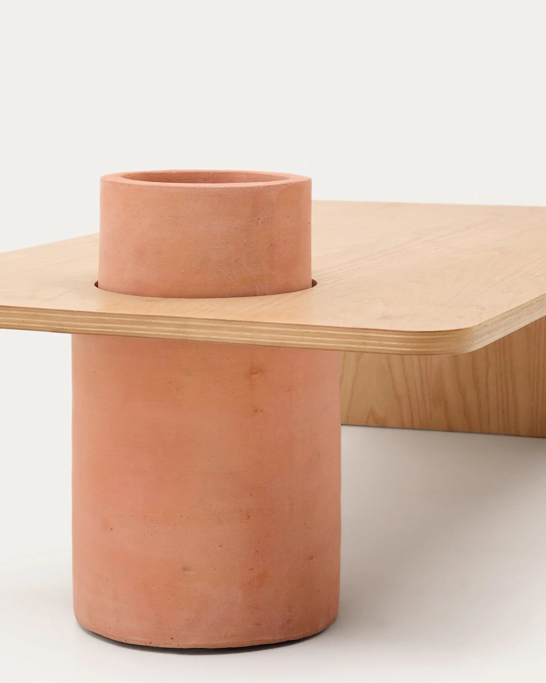 Der Couchtisch Olaria vereint Eichenfurnier und Terrakotta zu einem stilvollen, langlebigen Designhighlight mit kreativer Pflanzoption.