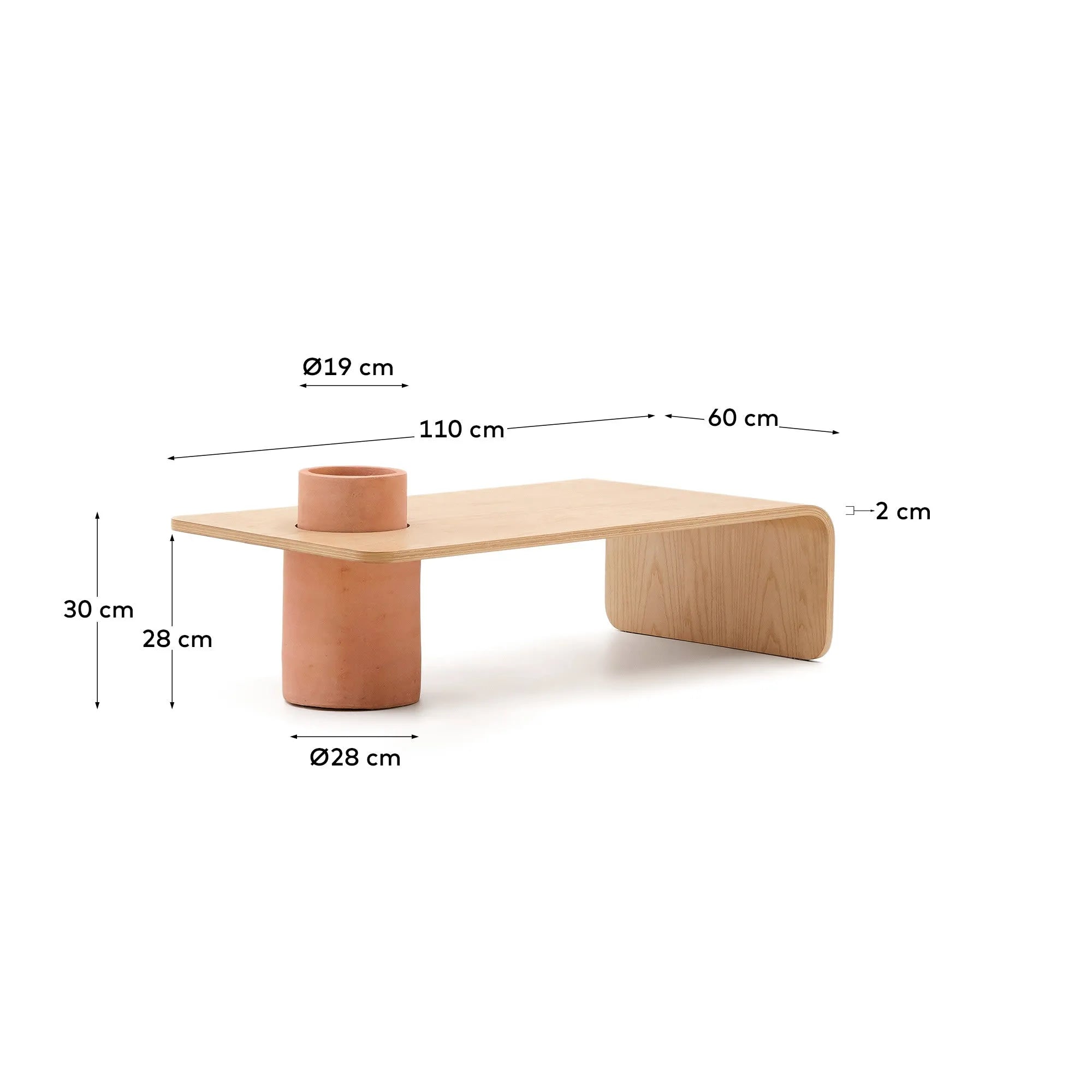 Der Couchtisch Olaria vereint Eichenfurnier und Terrakotta zu einem stilvollen, langlebigen Designhighlight mit kreativer Pflanzoption.