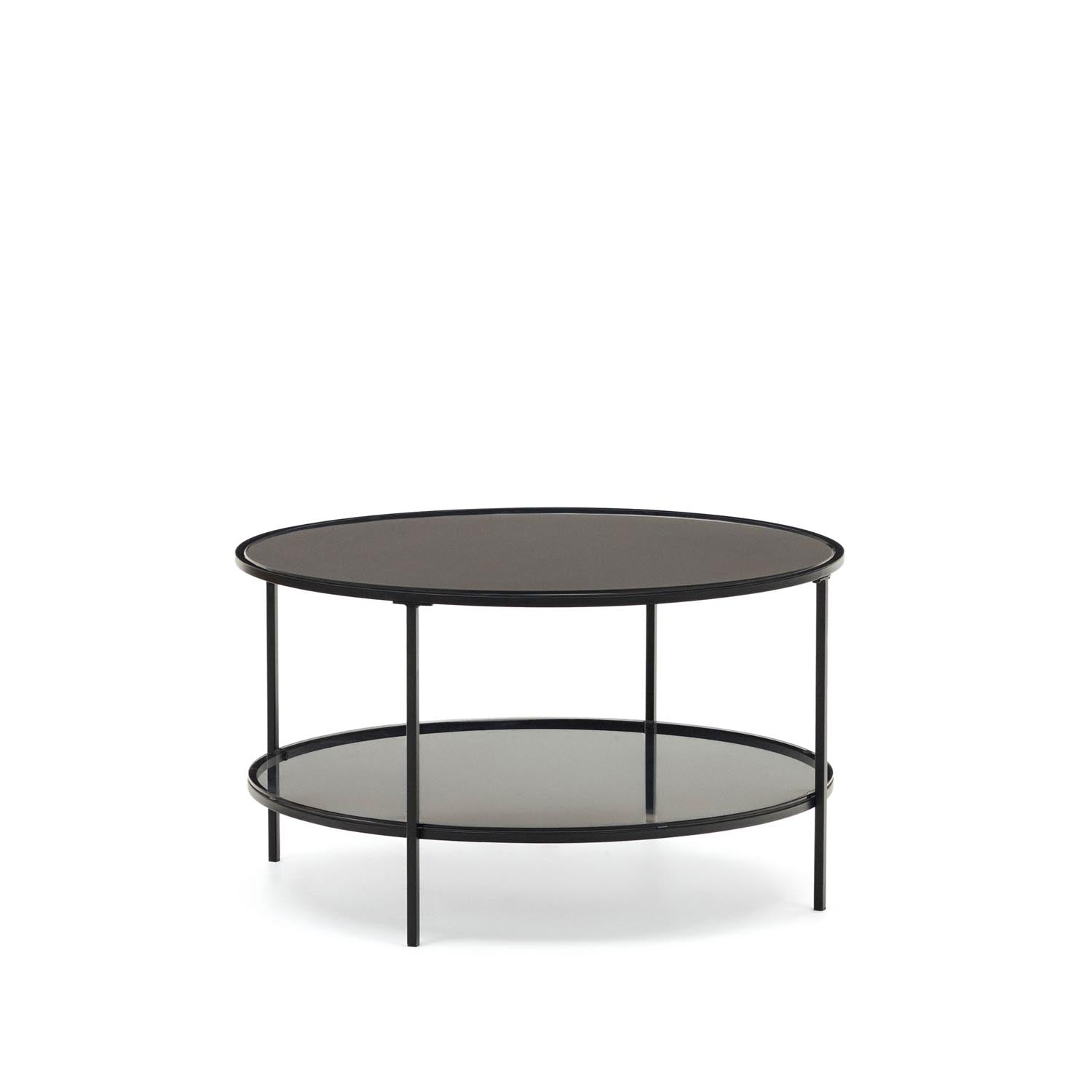 Eleganter Gilda Couchtisch: 80 cm, gehärtetes Glas, mattschwarzer Stahl. Modernes Design, vielseitig und stilvoll.