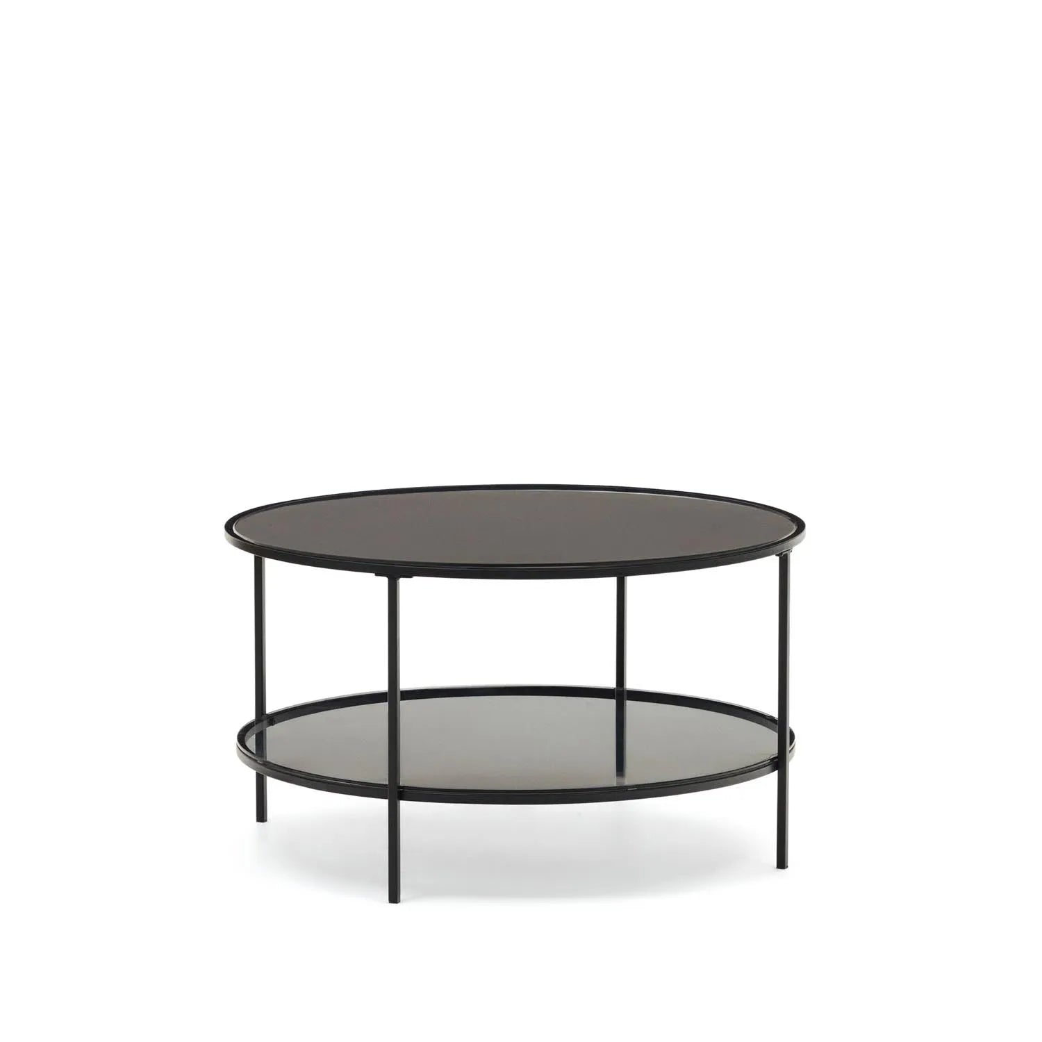 Eleganter Gilda Couchtisch: 80 cm, gehärtetes Glas, mattschwarzer Stahl. Modernes Design, vielseitig und stilvoll.