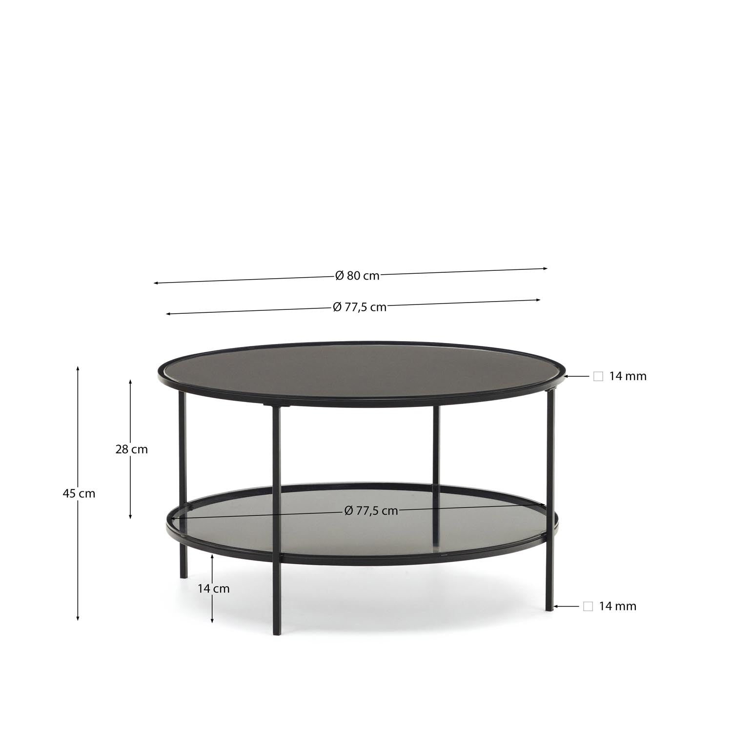 Moderner Gilda Couchtisch: Glas & Mattschwarz, Ø 80 cm, Kave Home.