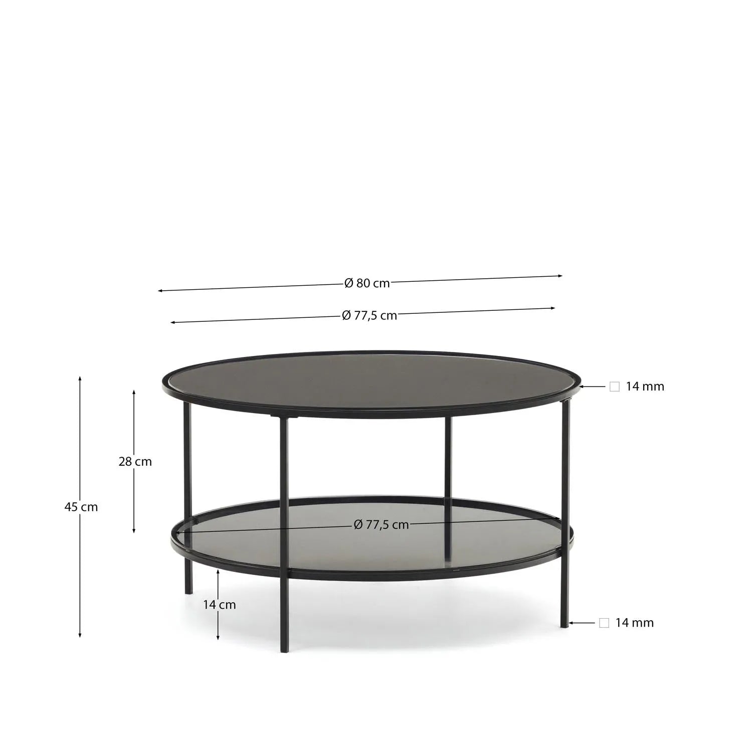 Moderner Gilda Couchtisch: Glas & Mattschwarz, Ø 80 cm, Kave Home.