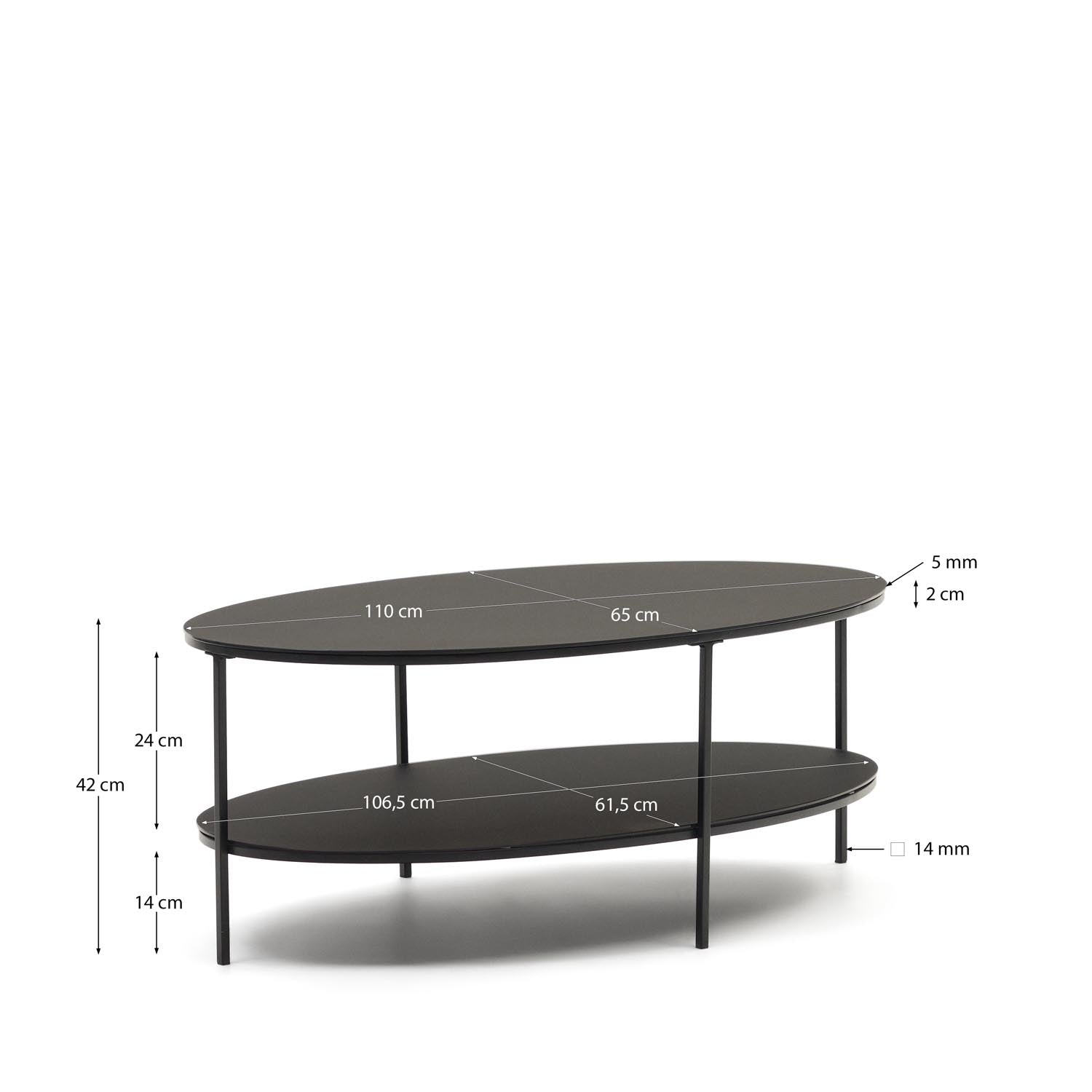 Eleganter Fideia Couchtisch: Glas & schwarzes Metall, 110x65 cm.
