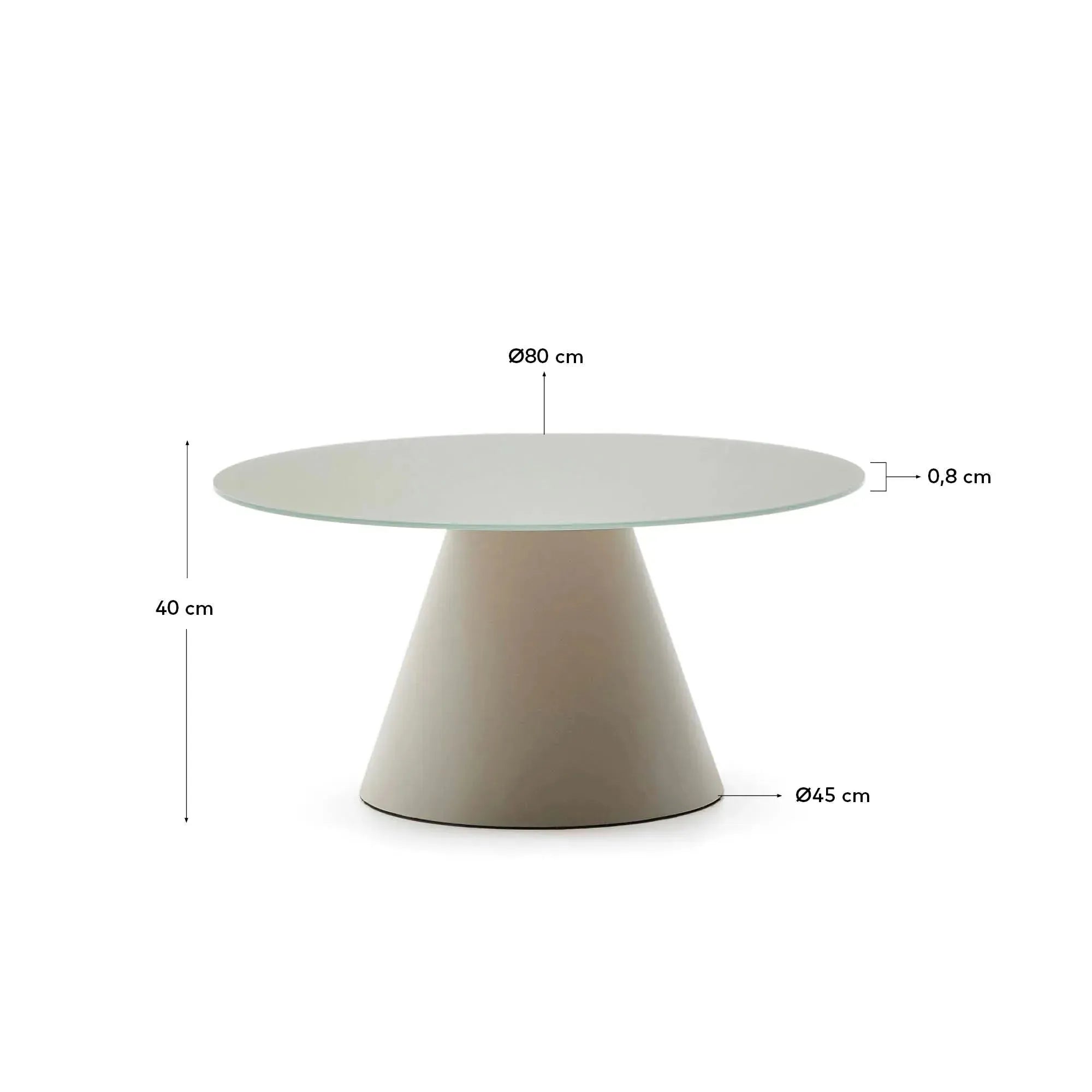 Moderner Wilshire Couchtisch Ø 80 cm, gehärtetes Glas, matt graues Metall, stilvolles Design, robust und elegant, von Kave Home.
