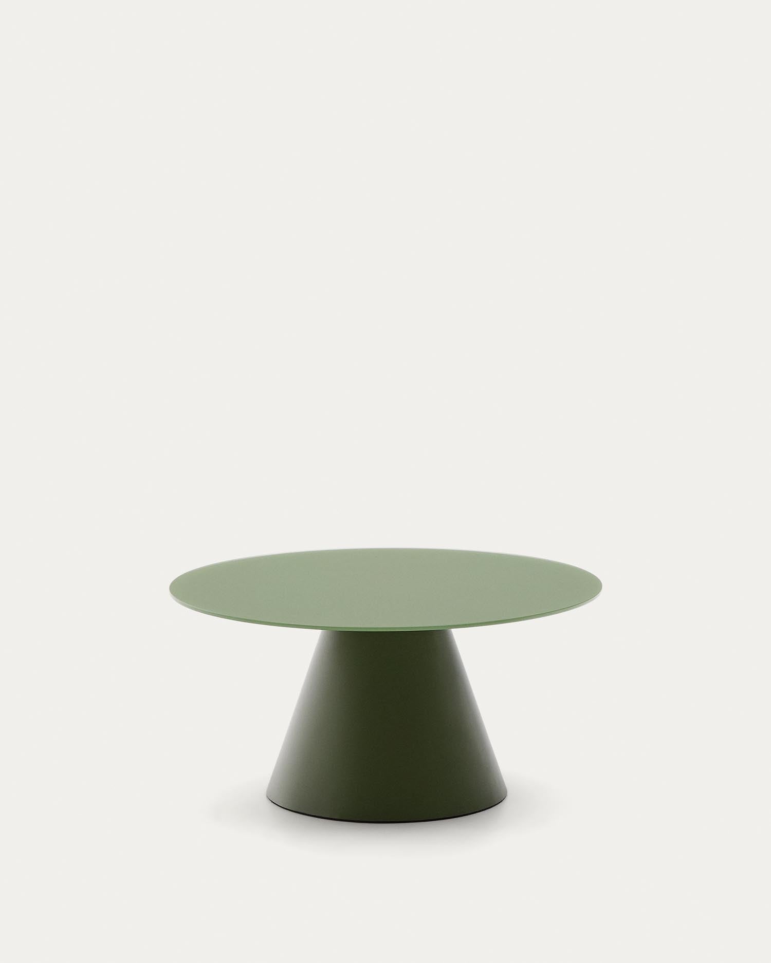 Wilshire Couchtisch aus gehärtetem Milchglas und Stahl matt grün lackiert Ø80 cm in Grün präsentiert im Onlineshop von KAQTU Design AG. Beistelltisch ist von Kave Home