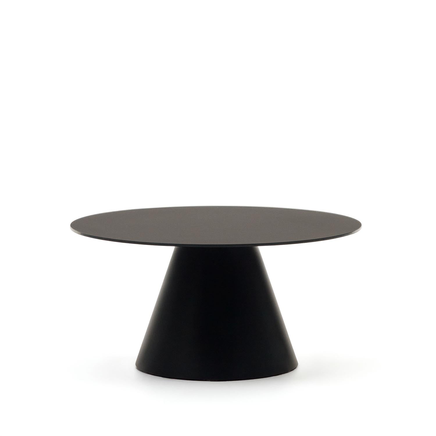 Wilshire Couchtisch aus aus gehärtetem Milchglas und Metall mit Finish in Schwarz Ø 80 cm