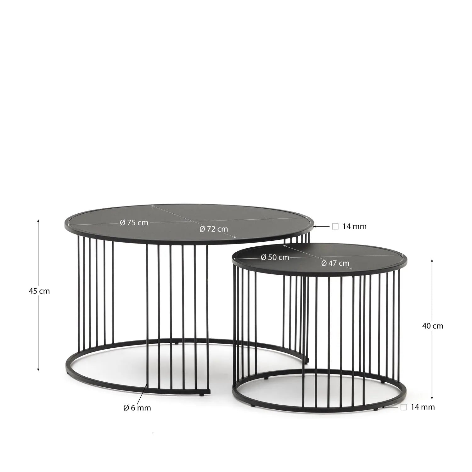 Hadar Set: Moderne Beistelltische aus Glas und schwarzem Metall.