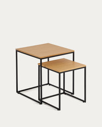 Set de 2 tables d'appoint Yoana en placage de chêne et métal peint en noir