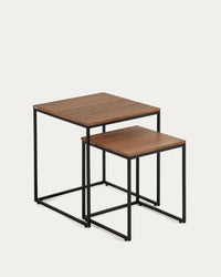Set de 2 tables d'appoint Yoana en placage de noyer et métal peint en noir