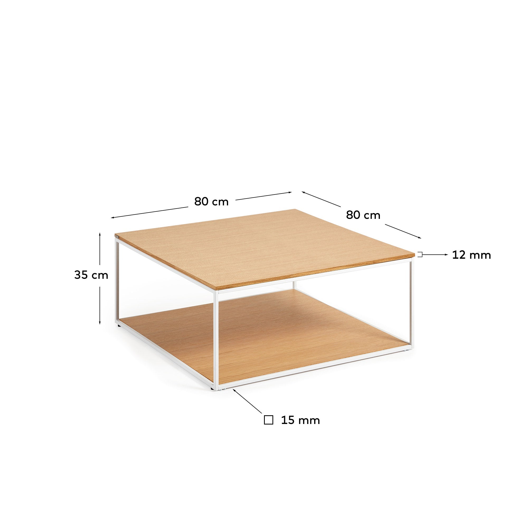 Eleganter Yoana Couchtisch, 80x80 cm, aus Eichenfurnier und weißem Metall, modernes Design von Kave Home für Ihr Zuhause.