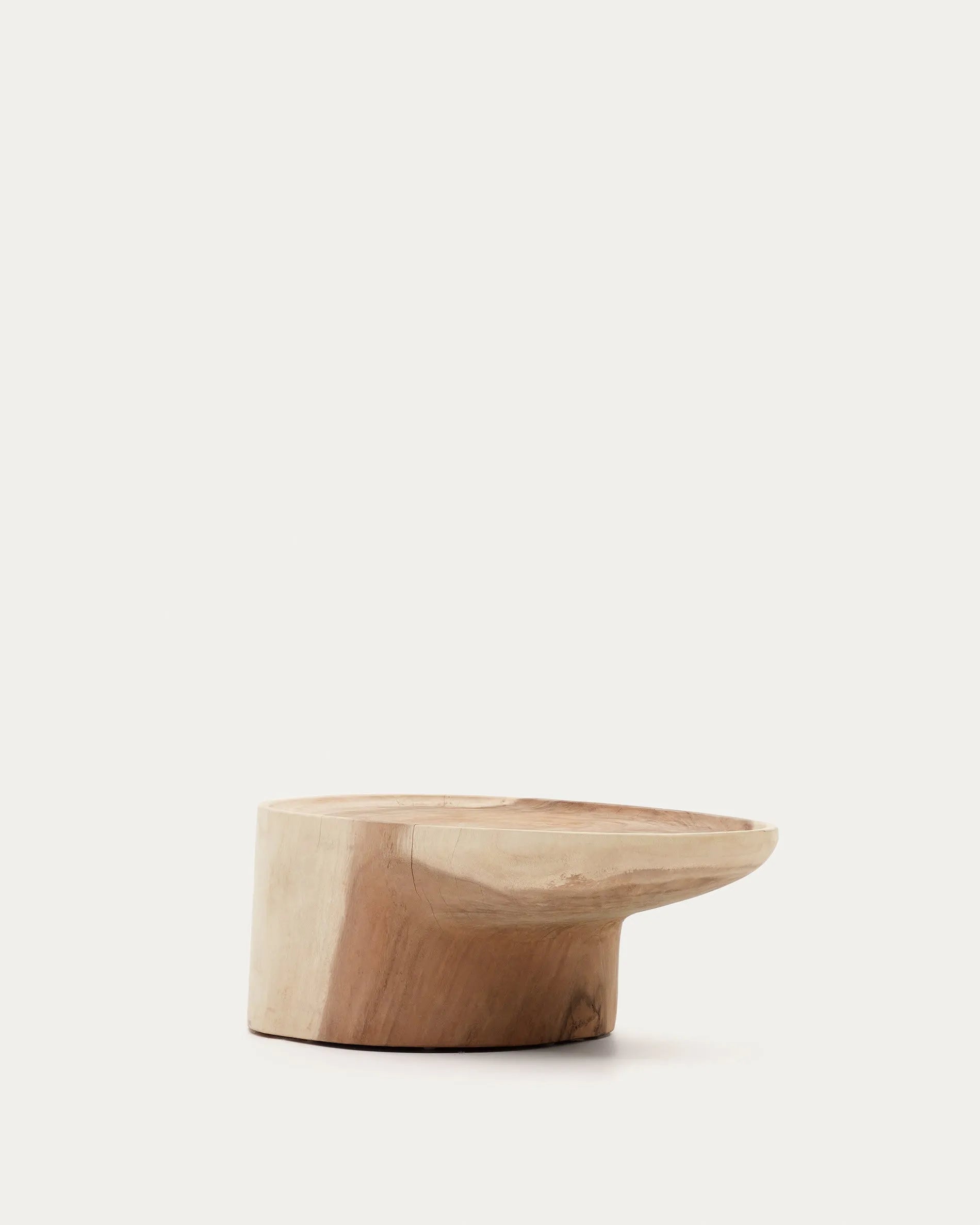 Eleganter Couchtisch aus massivem Mungurholz, Ø 90 cm, H 50 cm, vereint natürliche Schönheit und Funktionalität.