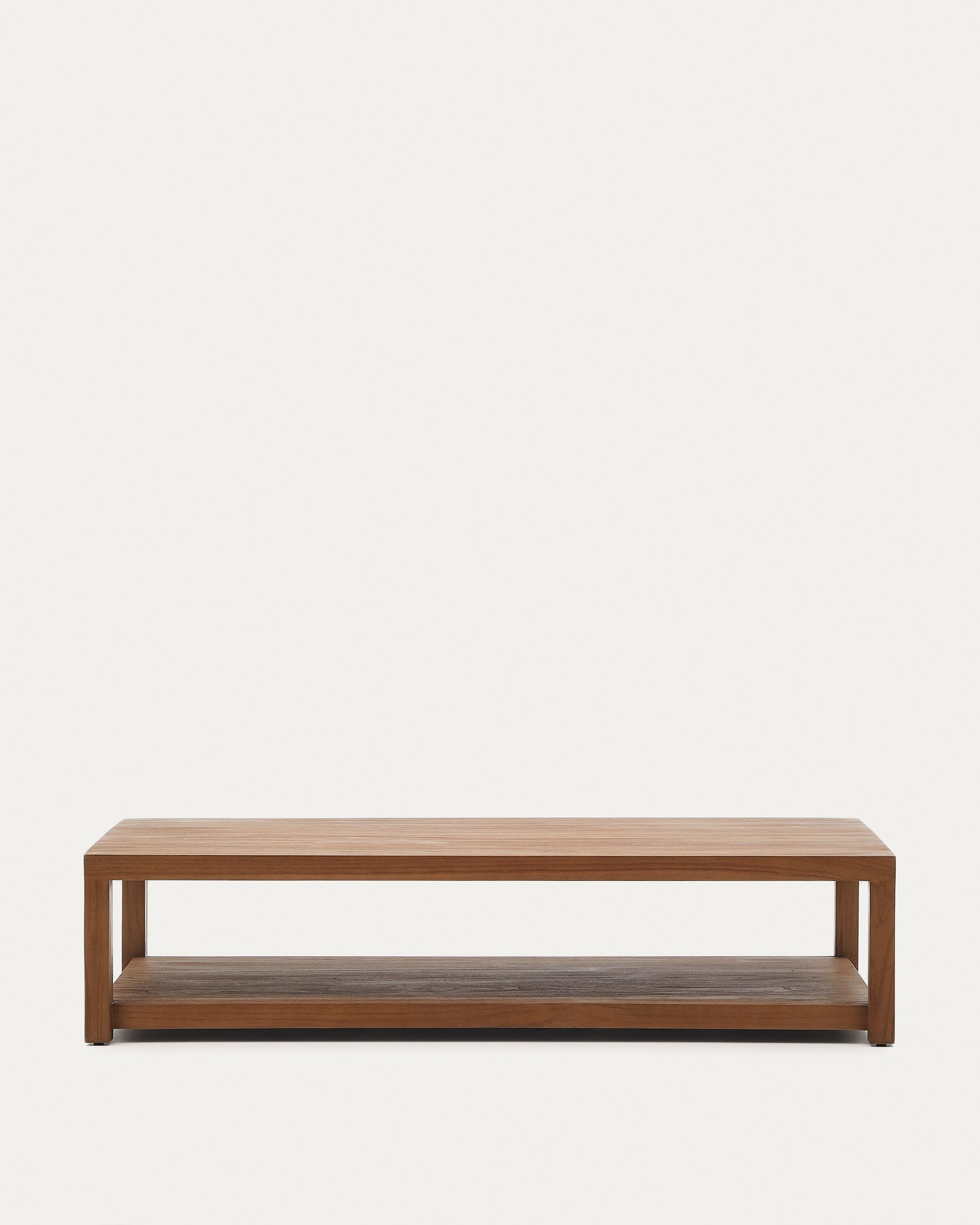 3D-Modell des eleganten Sashi Couchtischs aus massivem Teakholz, 150x70 cm, robust und stilvoll für jeden Raum.