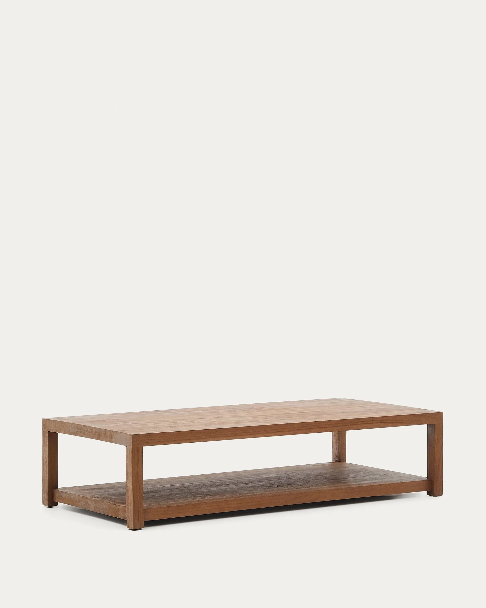 Eleganter Teakholz-Couchtisch, 150x70 cm, vereint Robustheit und Stil, ideal für moderne und klassische Räume.