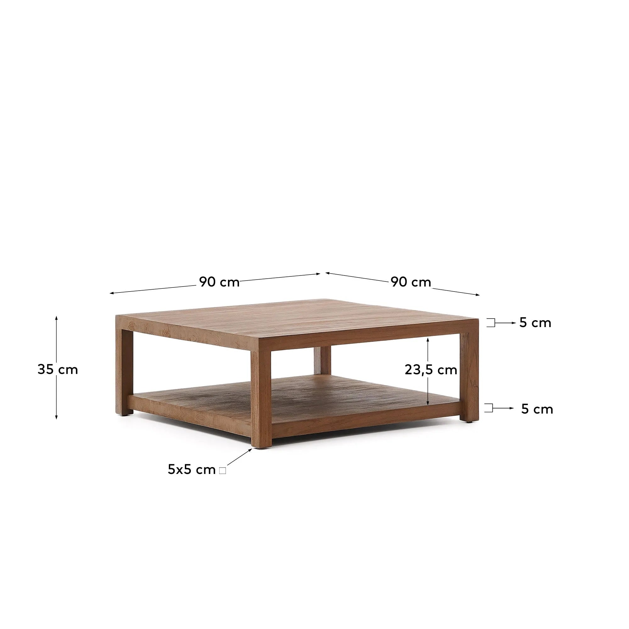 Eleganter Teakholz-Beistelltisch, 90x90 cm, mit gebürsteter Oberfläche, ideal für stilvolle Akzente in jedem Raum.