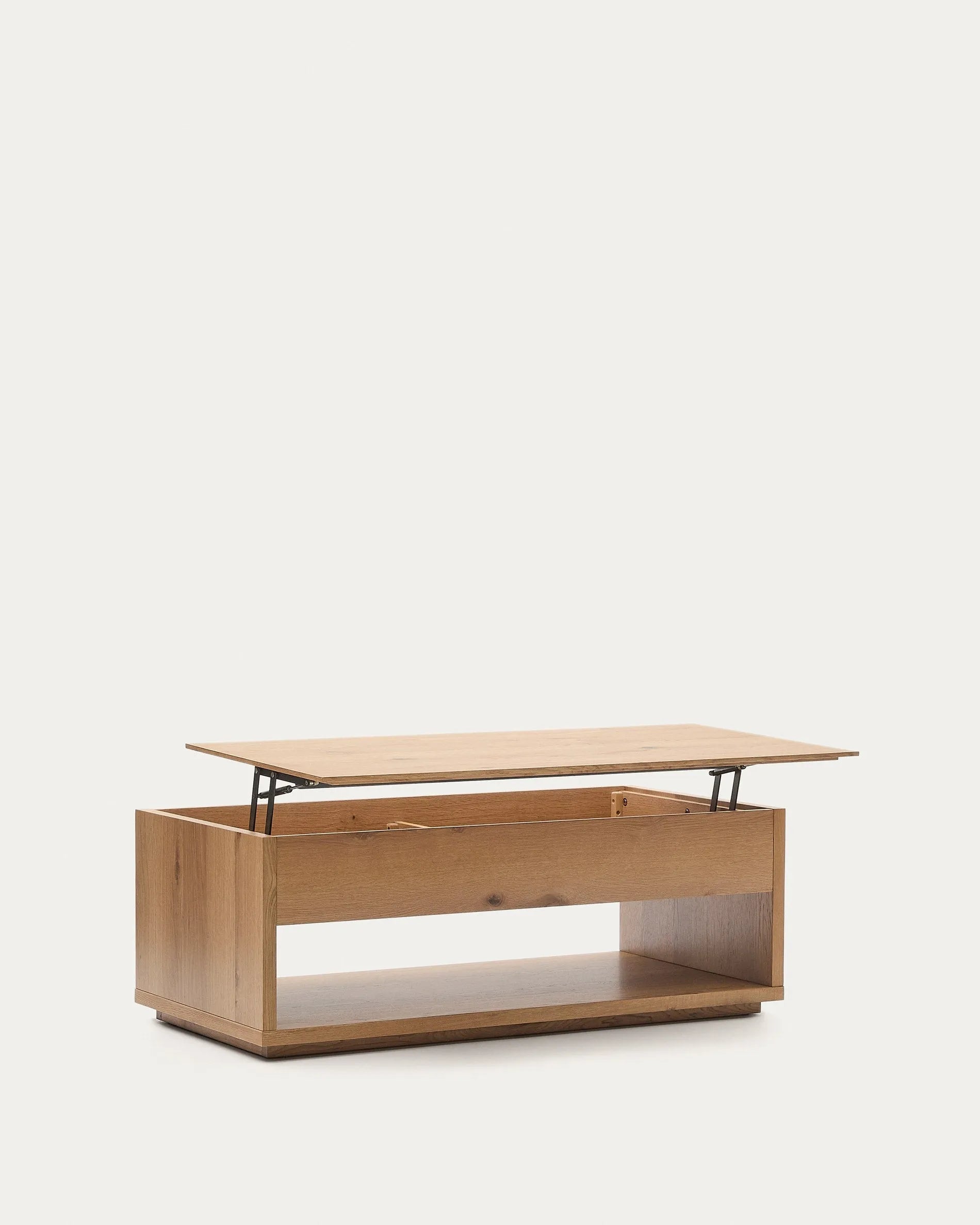 Eleganter Couchtisch aus Eichenfurnier, naturfarben, 120x60 cm, von Kave Home. Praktisch hochklappbar, ideal für moderne Wohnräume.
