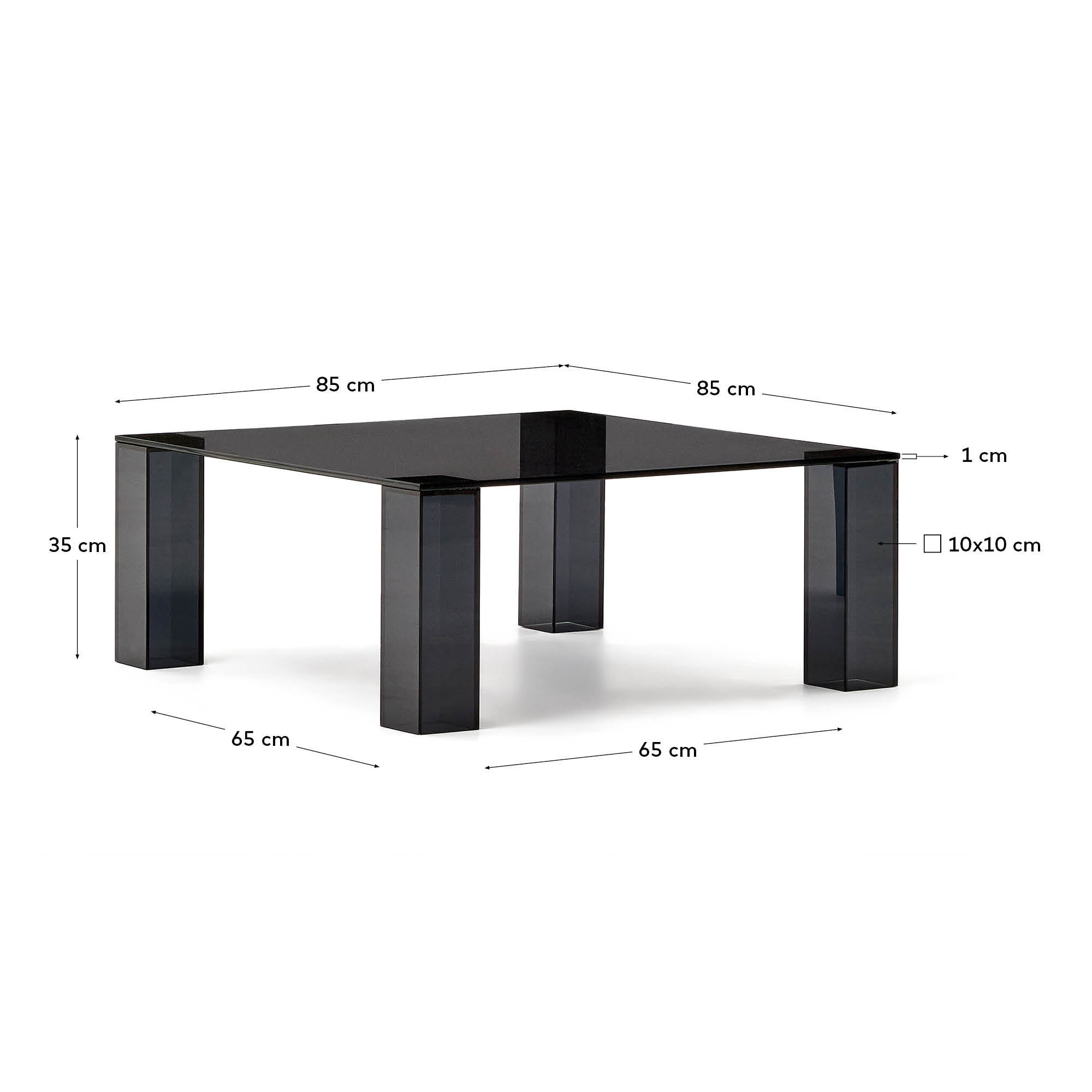 Moderner Beistelltisch aus dunkelgrauem gehärtetem Glas, 85x85 cm, von Kave Home, perfekt für stilvolle und elegante Räume.