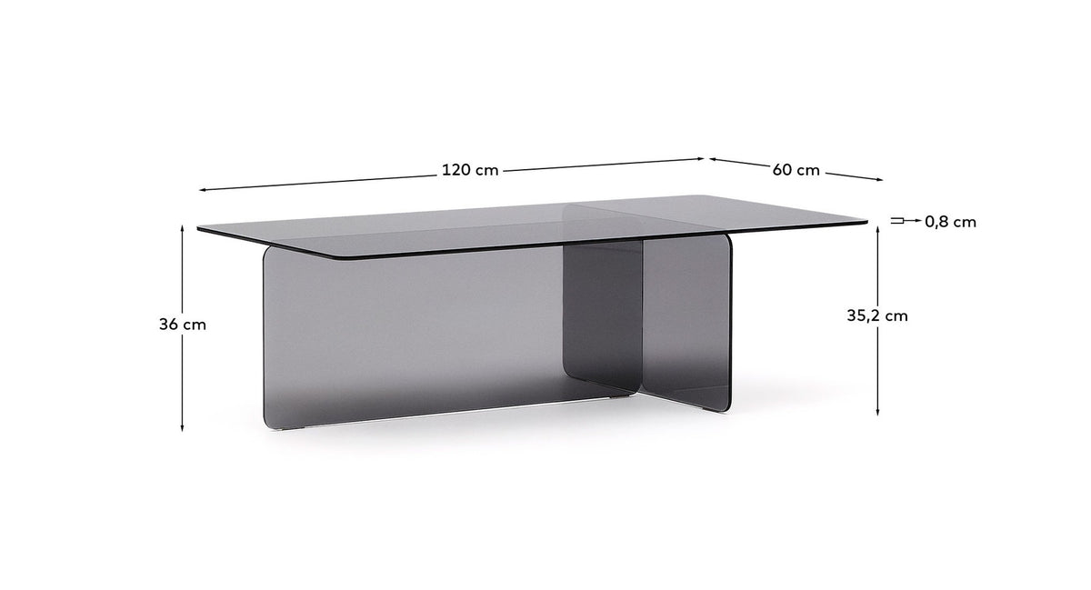 Couchtisch Zaren aus grauem gehärtetem Glas 120 x 60 cm in Grau präsentiert im Onlineshop von KAQTU Design AG. Couchtisch ist von Kave Home