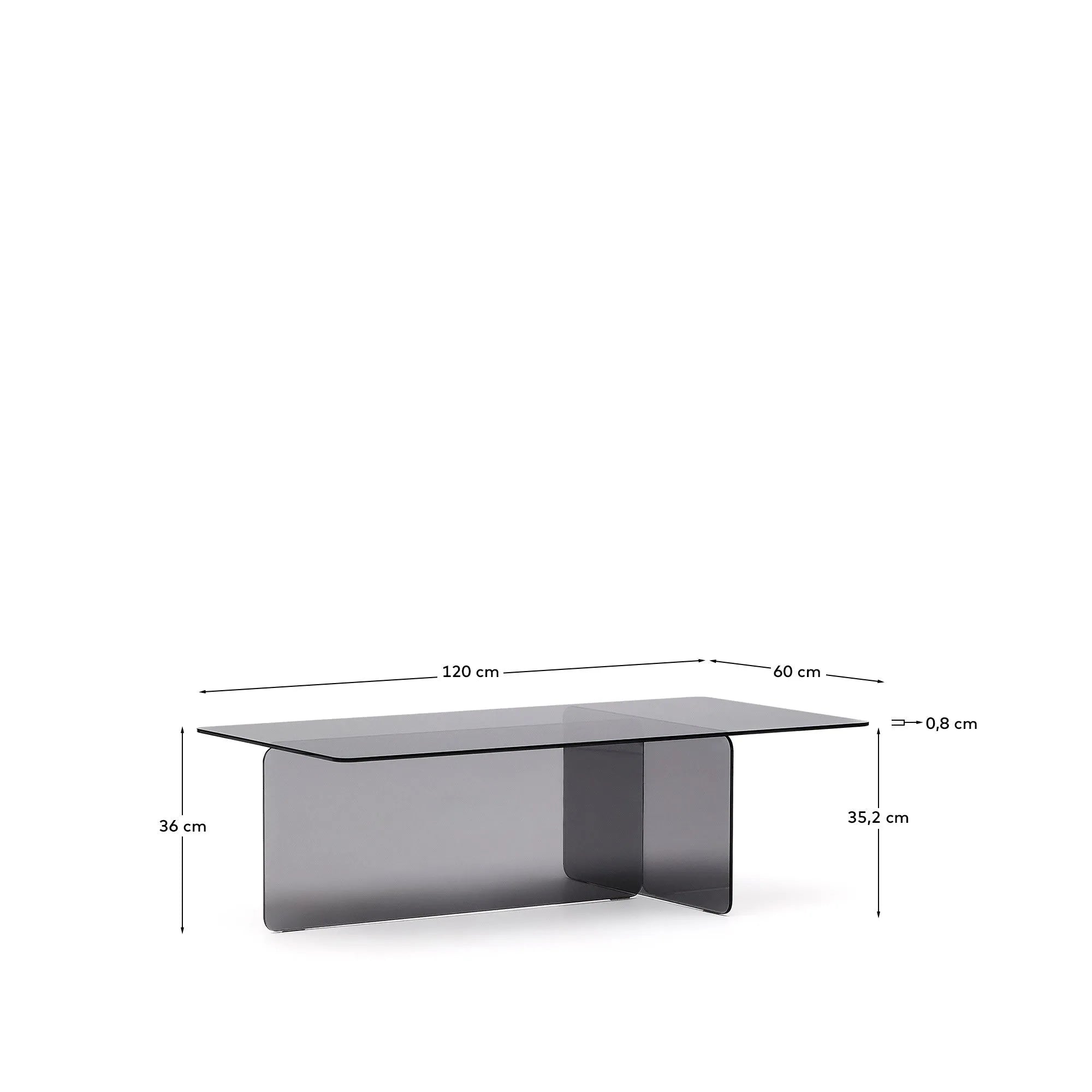 Der Couchtisch Zaren aus braunem gehärtetem Glas vereint Eleganz und Robustheit, ideal für stilvolle Wohnräume.