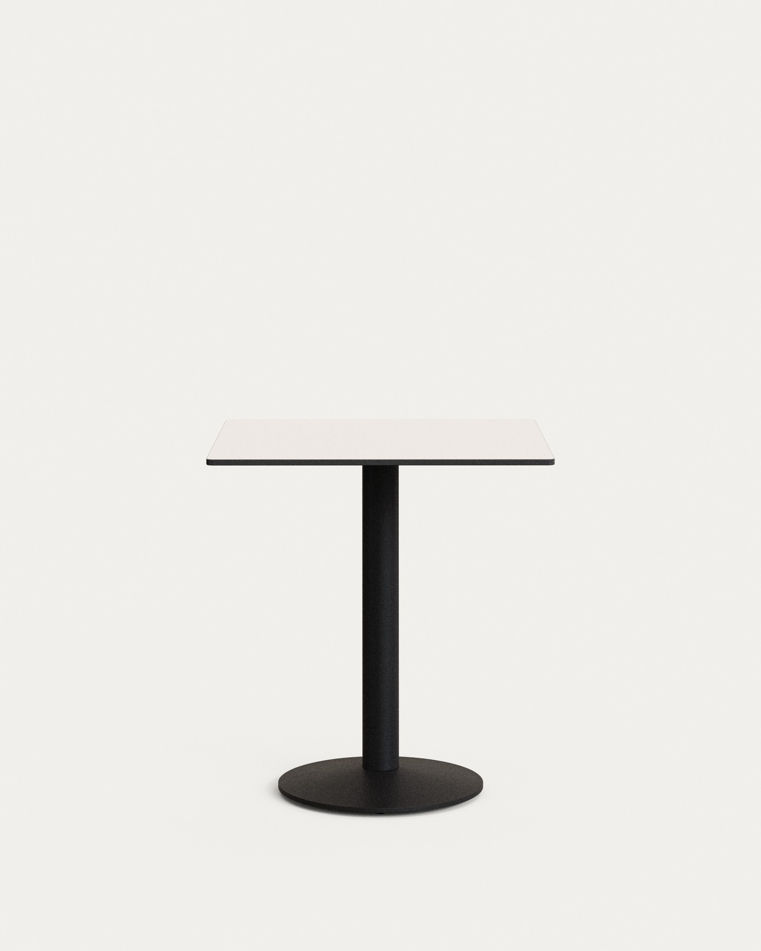 Eleganter Esilda Outdoor-Tisch: Weisse HPL-Platte, schwarze Metallbeine, 70x70x70 cm. Ideal für Garten, Terrasse, Gastronomie.
