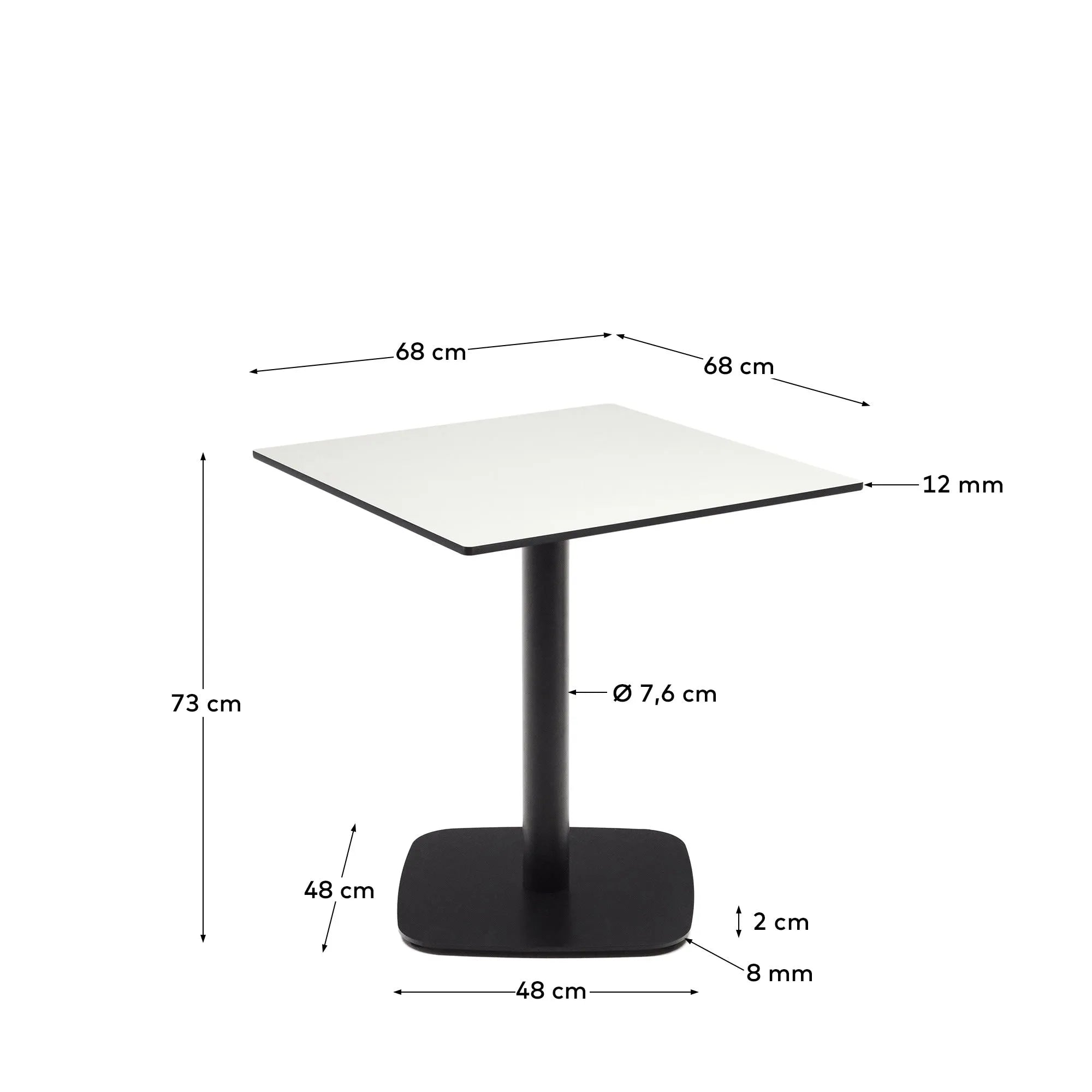 Eleganter Outdoor-Tisch Dina: Weiß mit schwarzem Metallbein, 68x68x70 cm, wetterfest, modular, stilvoll für Balkon & Garten.