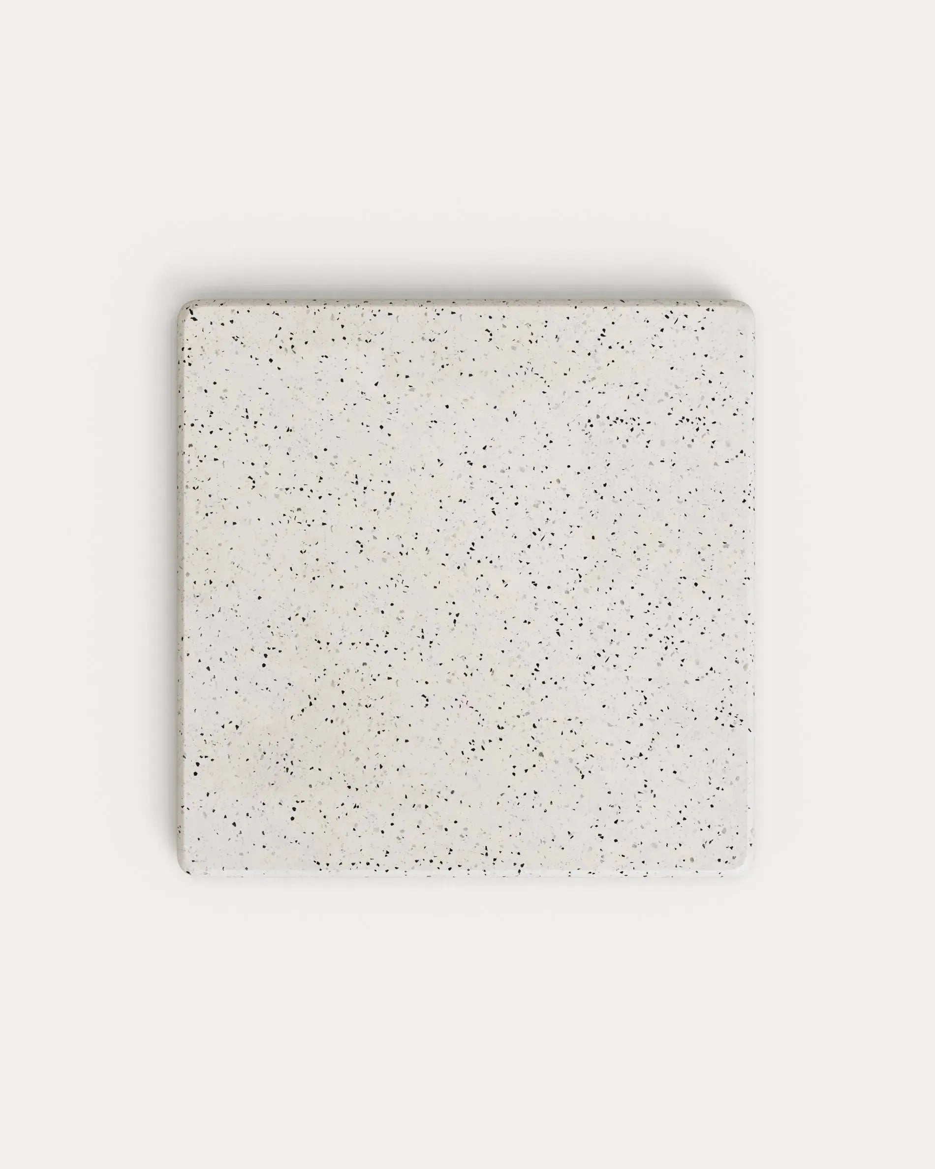 Eleganter Bartisch Saura mit schwarzem Metallgestell und weißer Terrazzo-Platte, 70x70x70 cm, perfekt für moderne Wohnräume.
